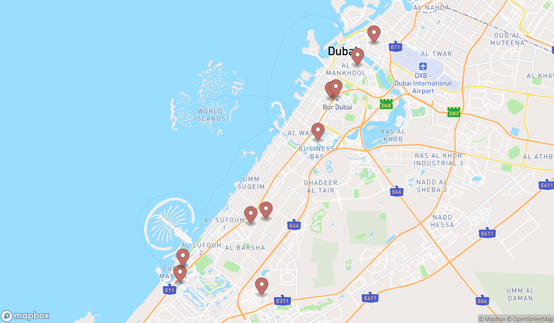 Map showing the ranked massage therapists in Dubai, Dubai