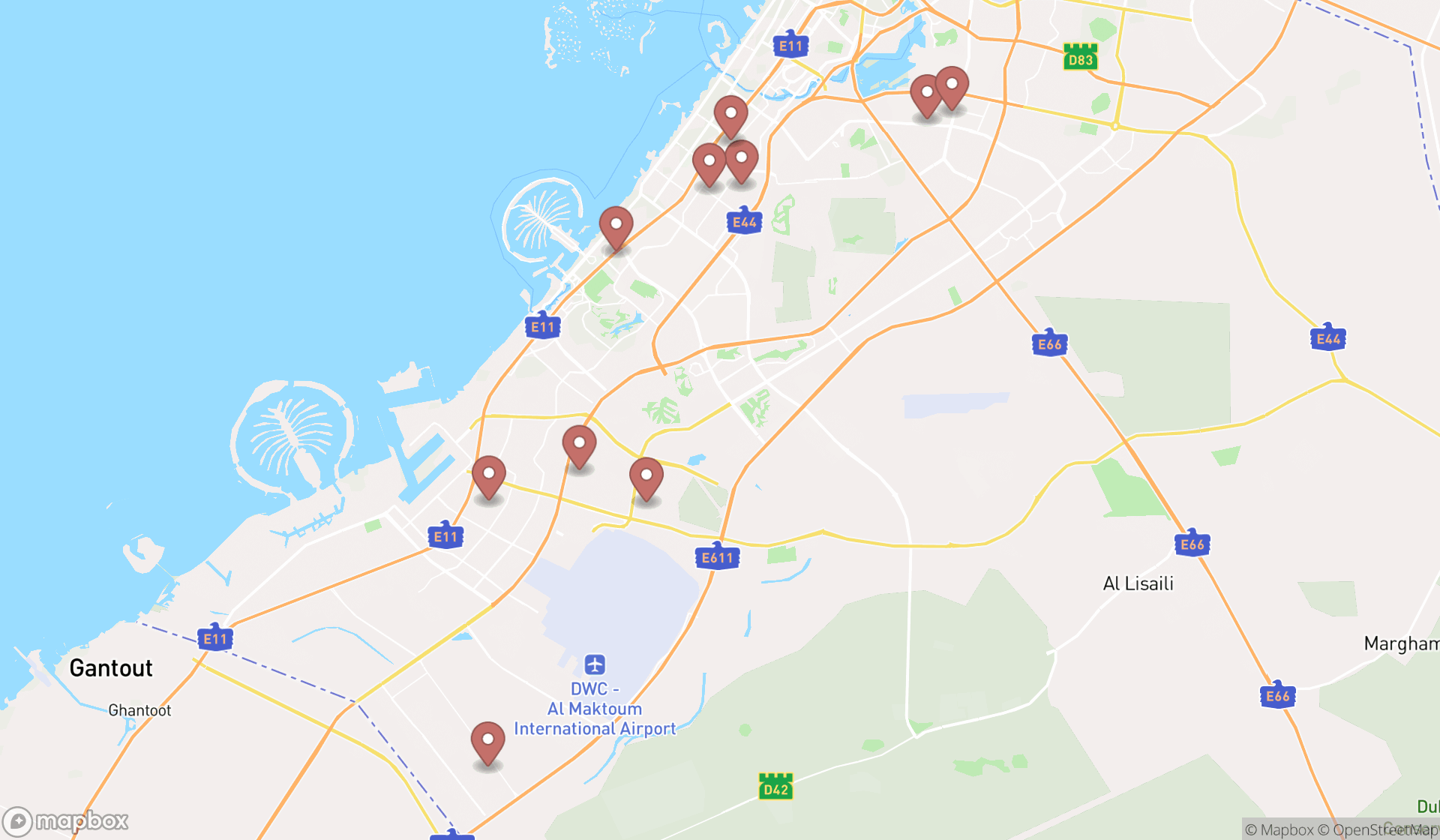 Map showing the ranked material handling equipment suppliers in Dubai, Dubai