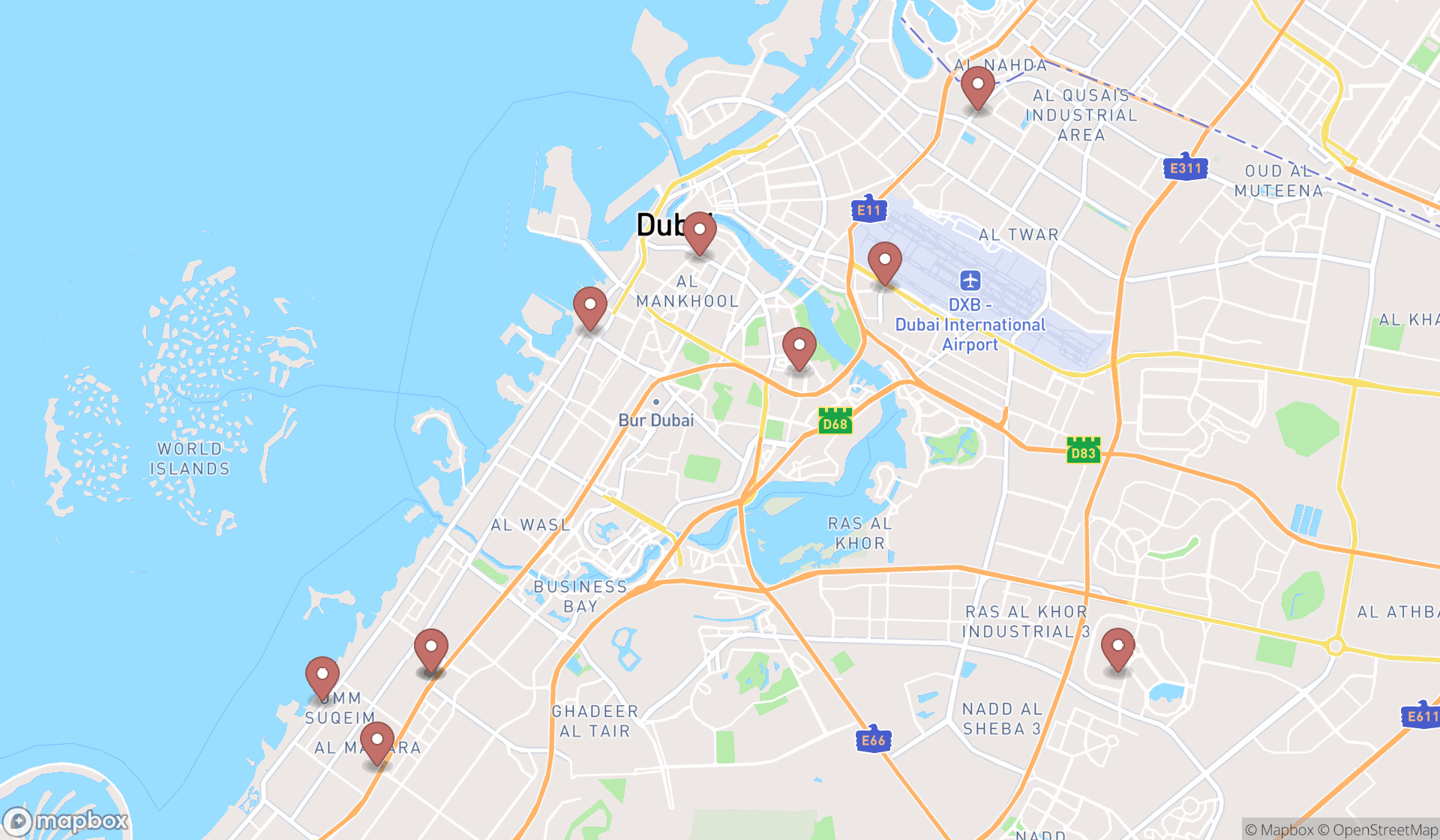 Map showing the ranked maternity hospitals in Dubai, Dubai