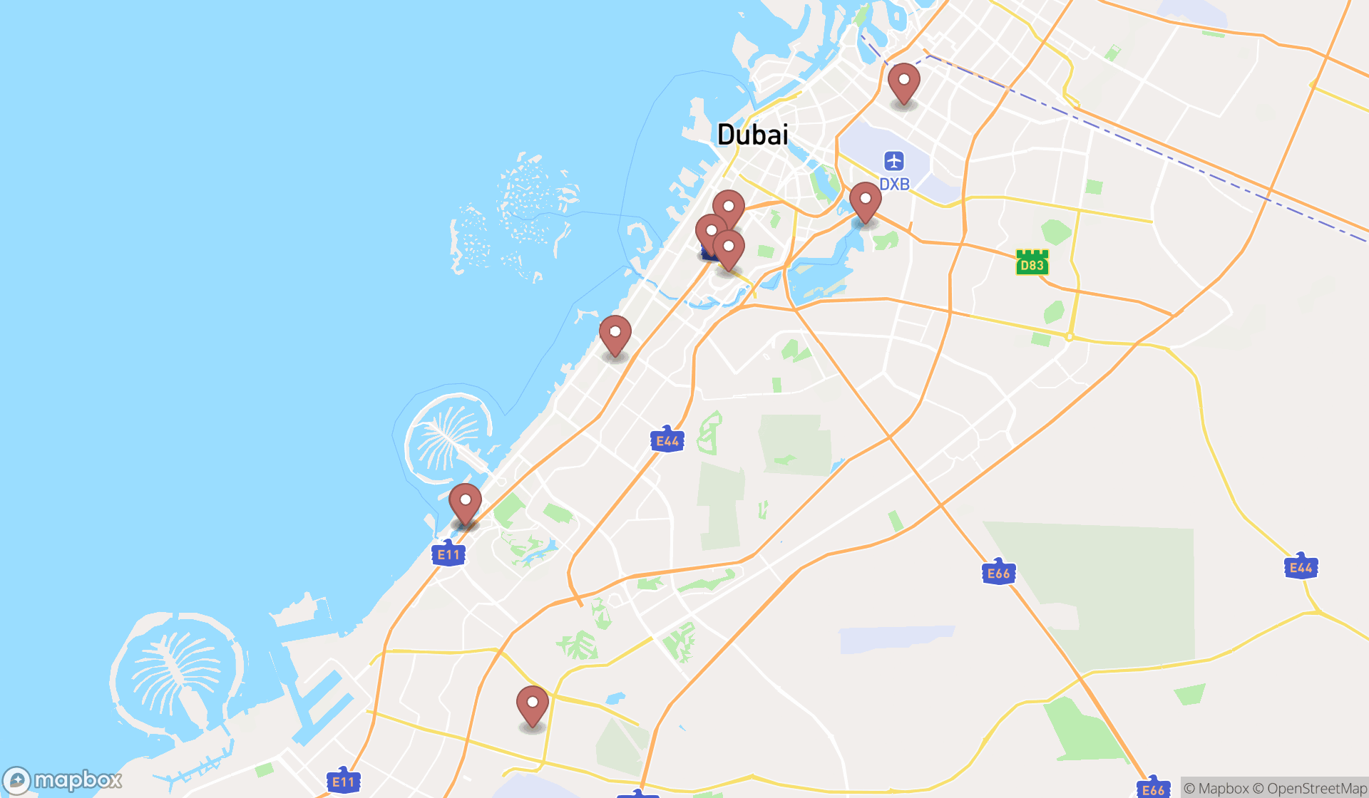 Map showing the ranked maternity stores in Dubai, Dubai