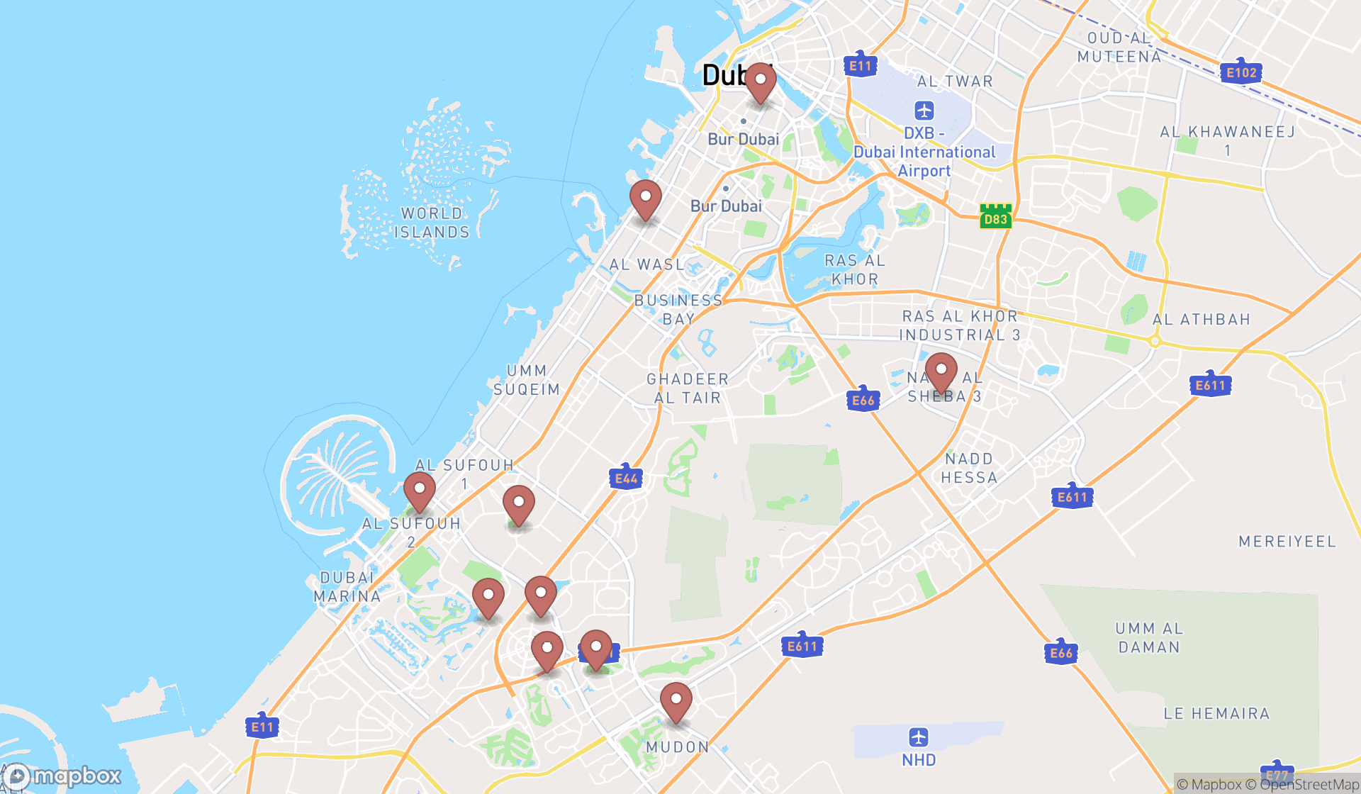 Map showing the ranked mathematics schools in Dubai, Dubai