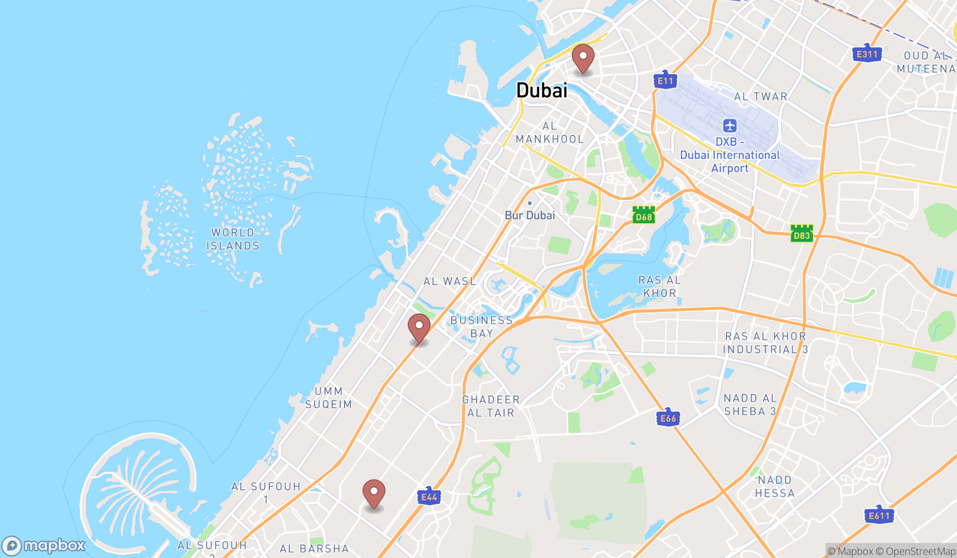 Map showing the ranked mazda dealers in Dubai, Dubai