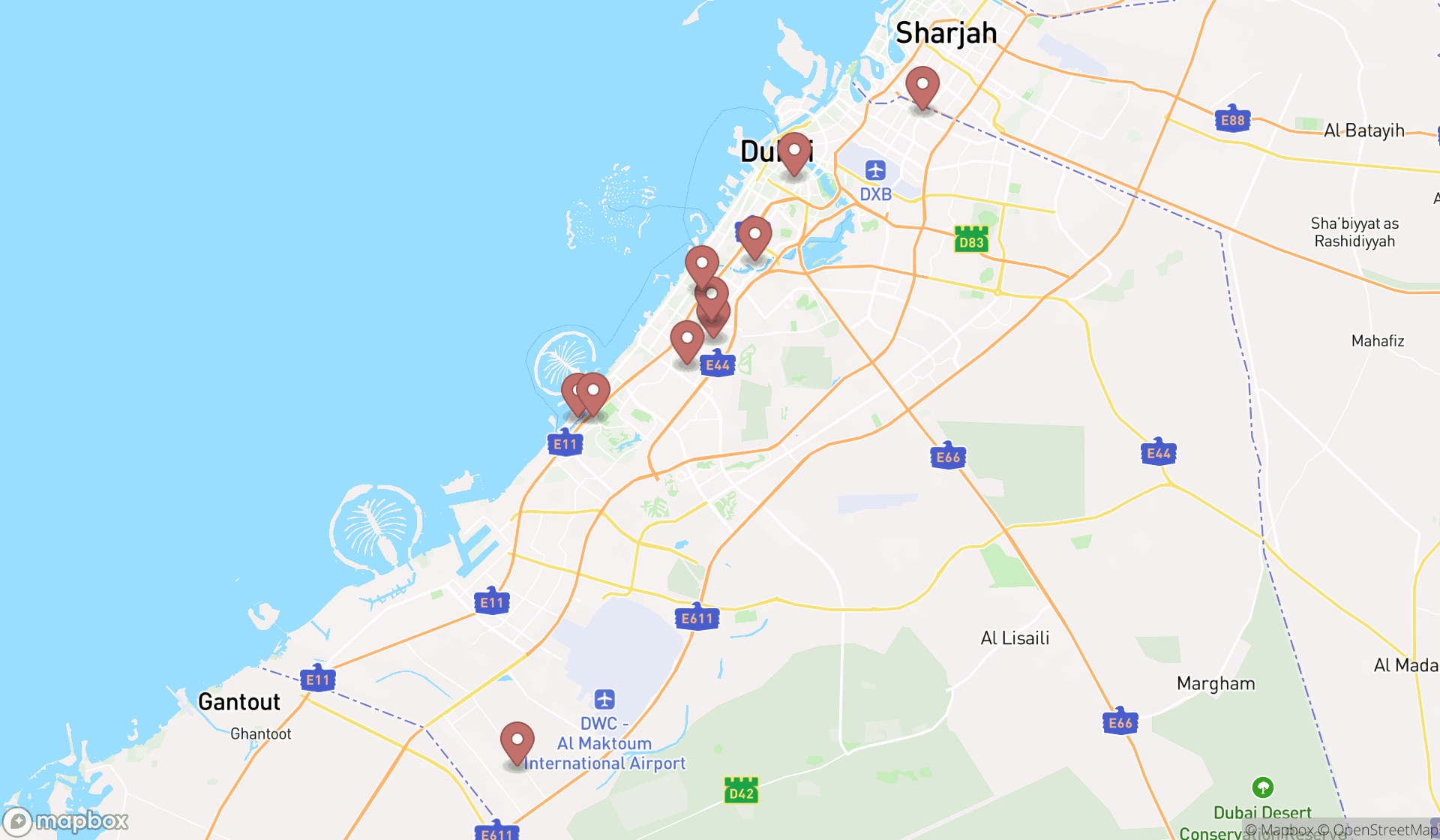 Map showing the ranked meal deliveries in Dubai, Dubai