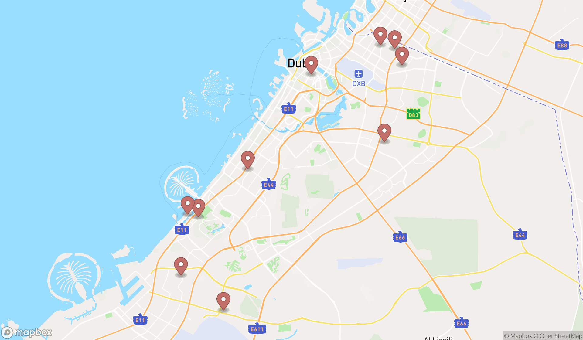 Map showing the ranked meat processors in Dubai, Dubai