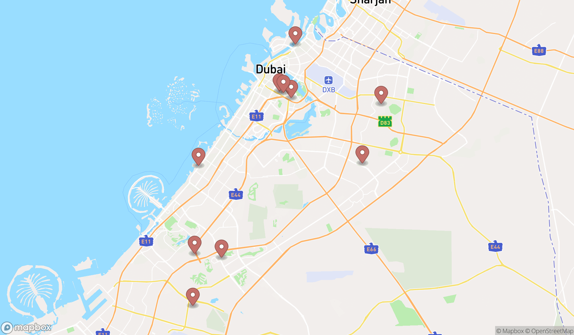 Map showing the ranked meat products stores in Dubai, Dubai