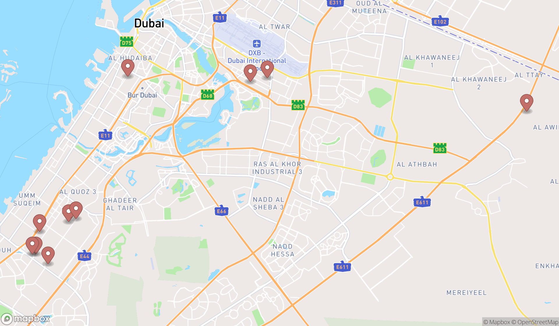 Map showing the ranked mechanics in Dubai, Dubai