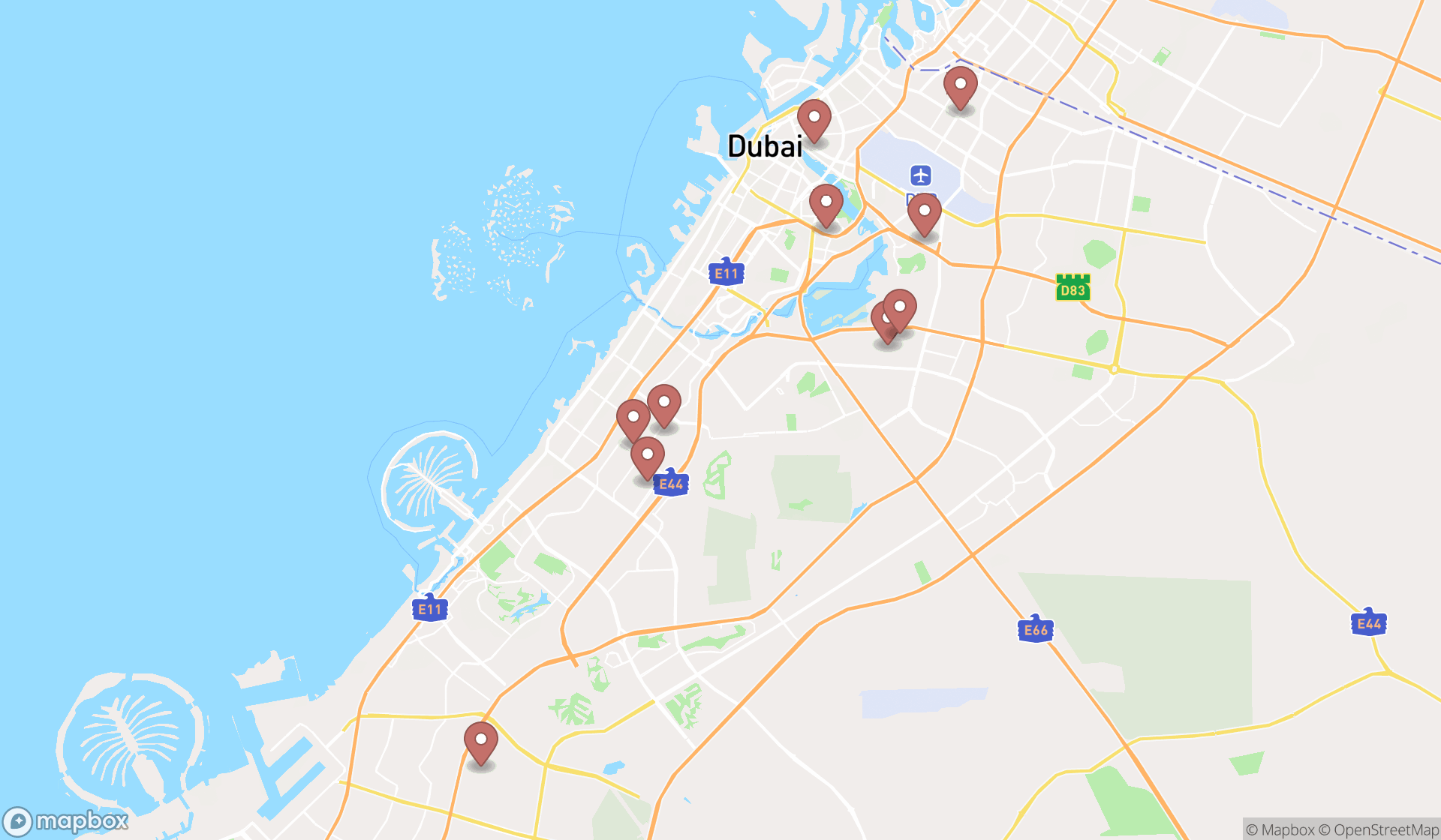 Map showing the ranked mechanical contractors in Dubai, Dubai