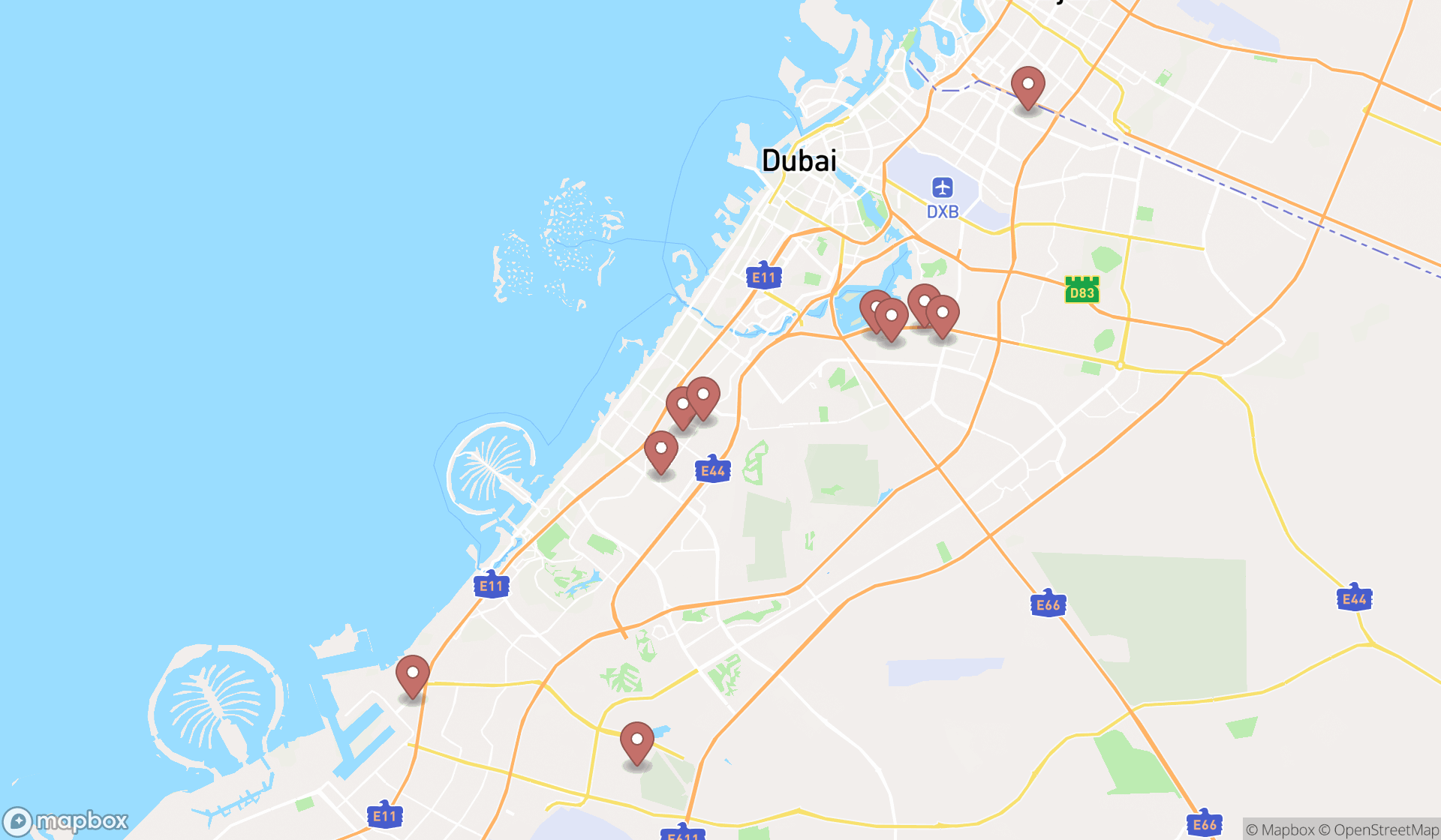 Map showing the ranked mechanical engineers in Dubai, Dubai