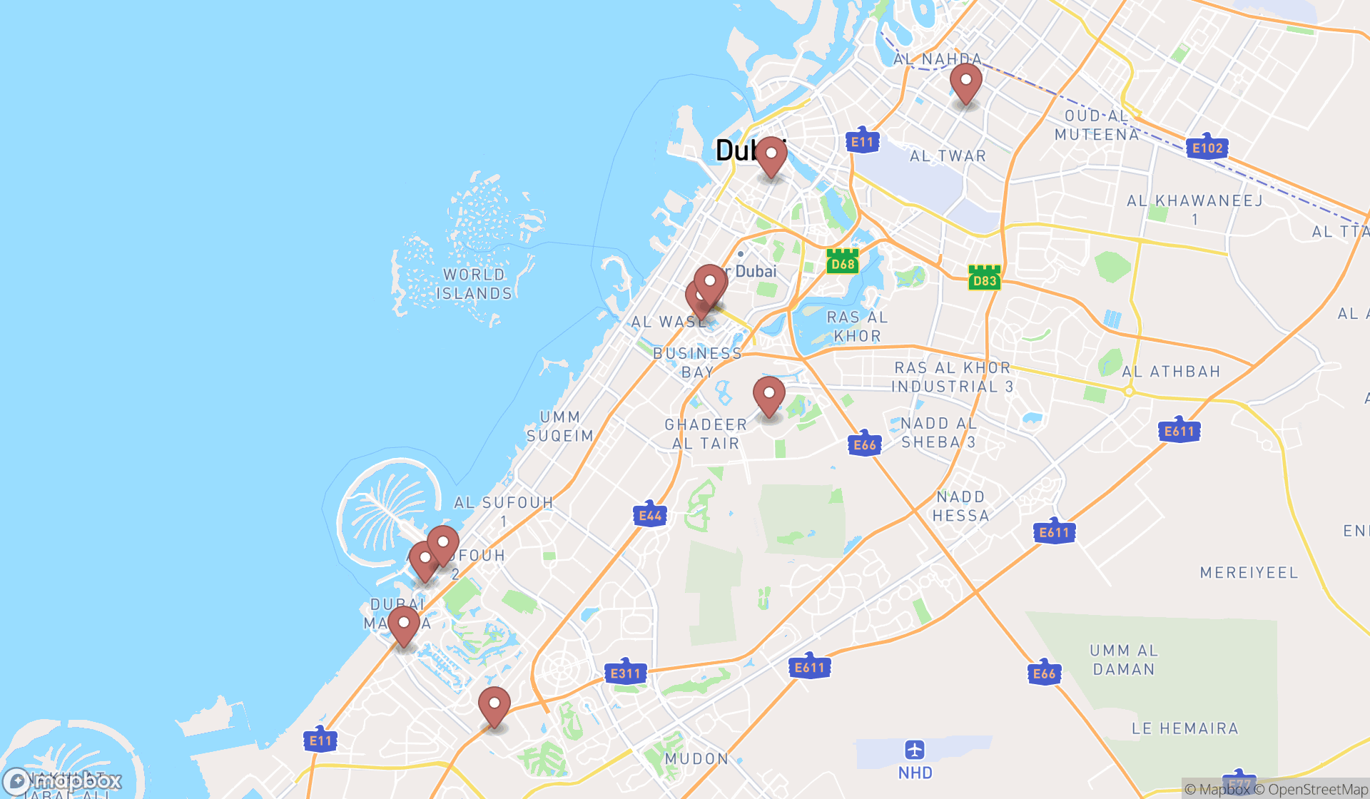 Map showing the ranked media consultants in Dubai, Dubai