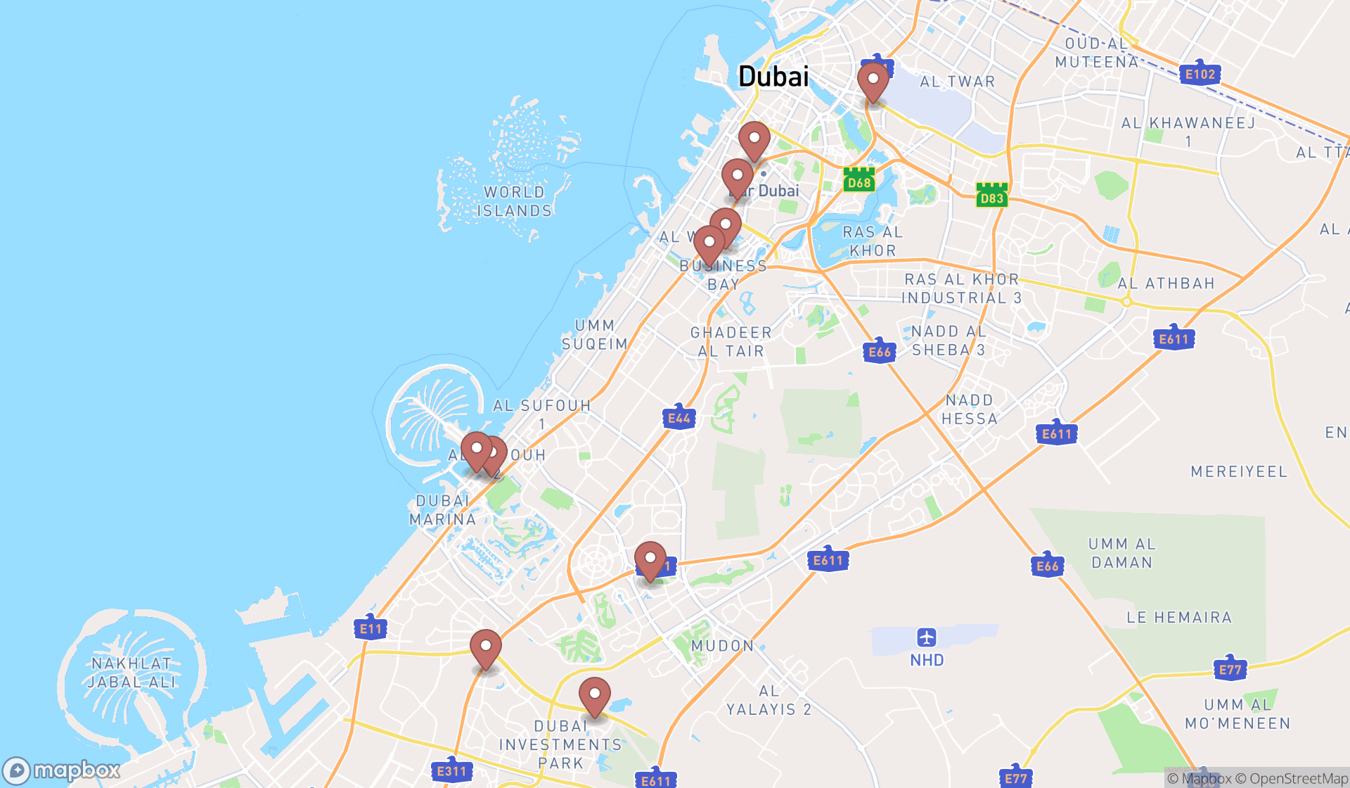 Map showing the ranked media houses in Dubai, Dubai