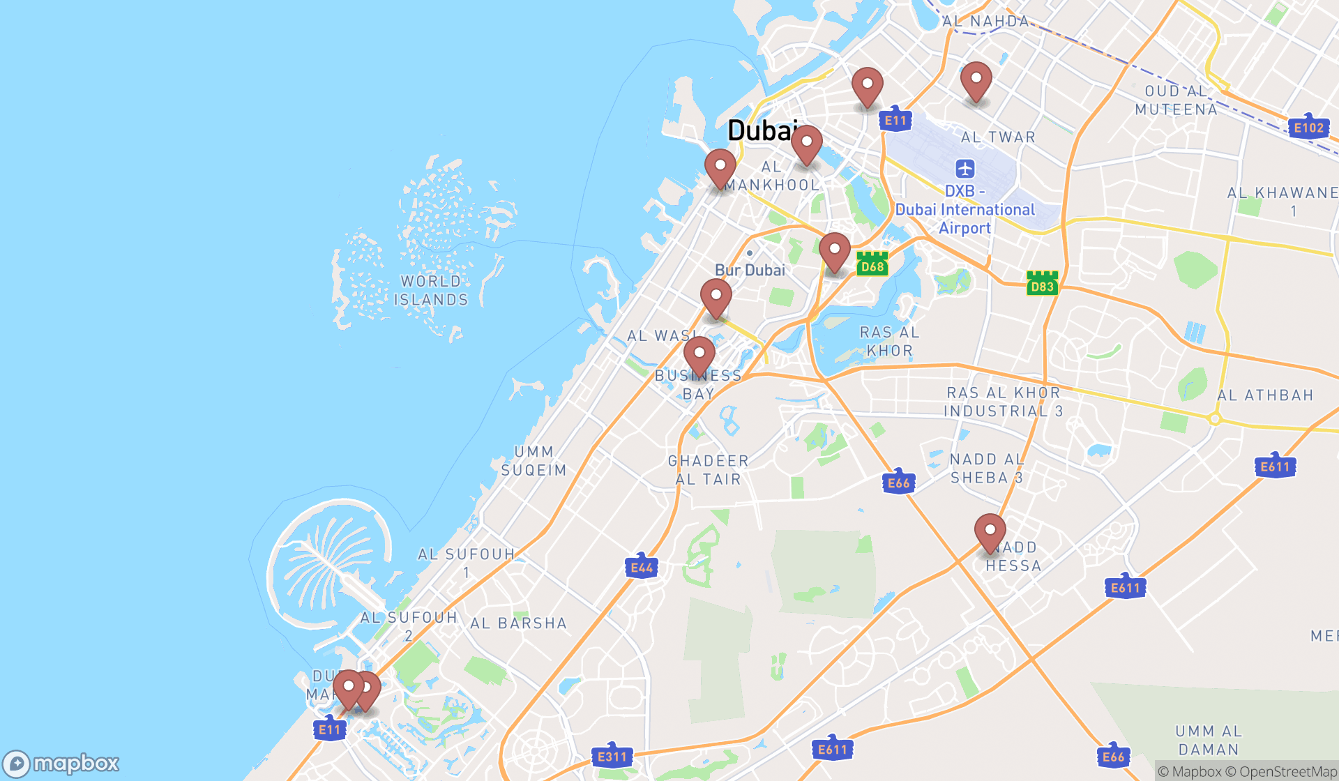 Map showing the ranked medical billing services in Dubai, Dubai
