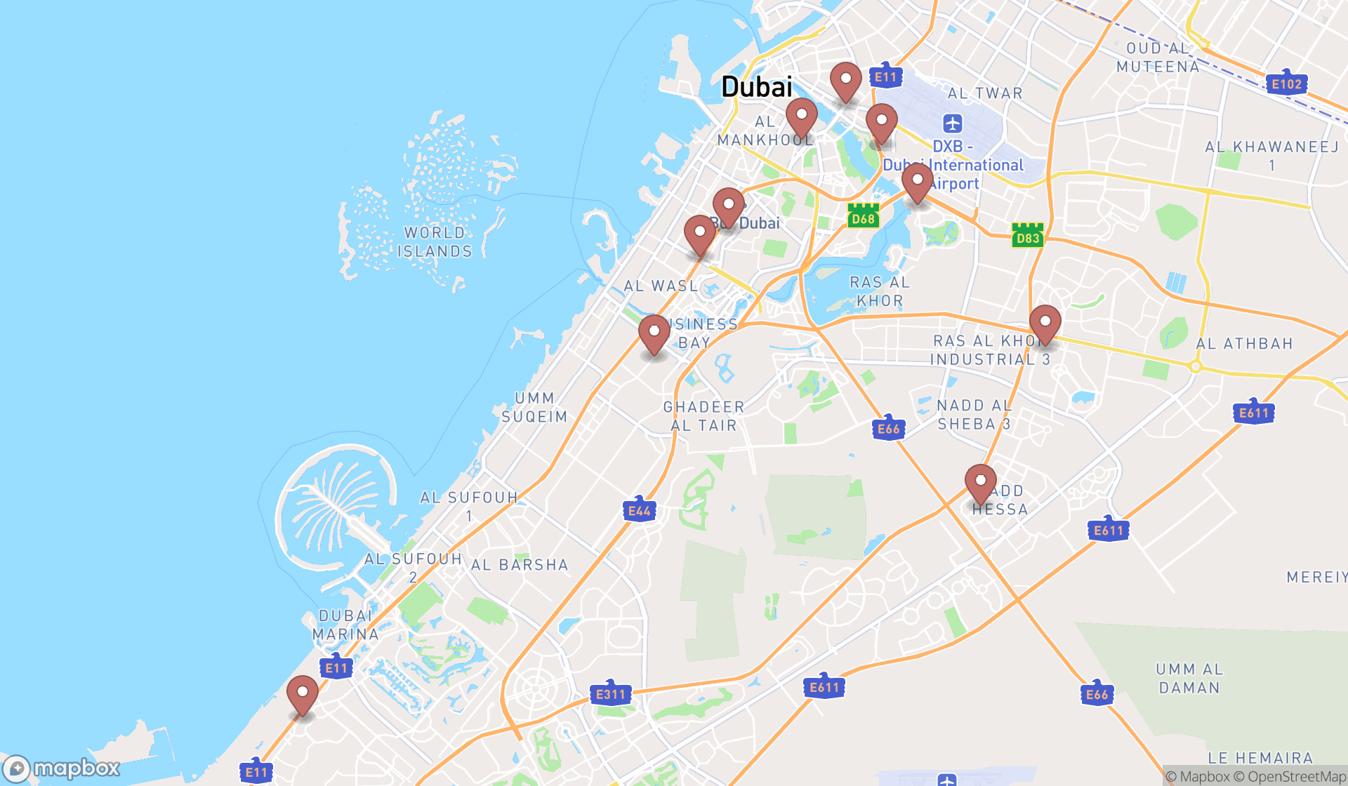 Map showing the ranked medical certificate services in Dubai, Dubai