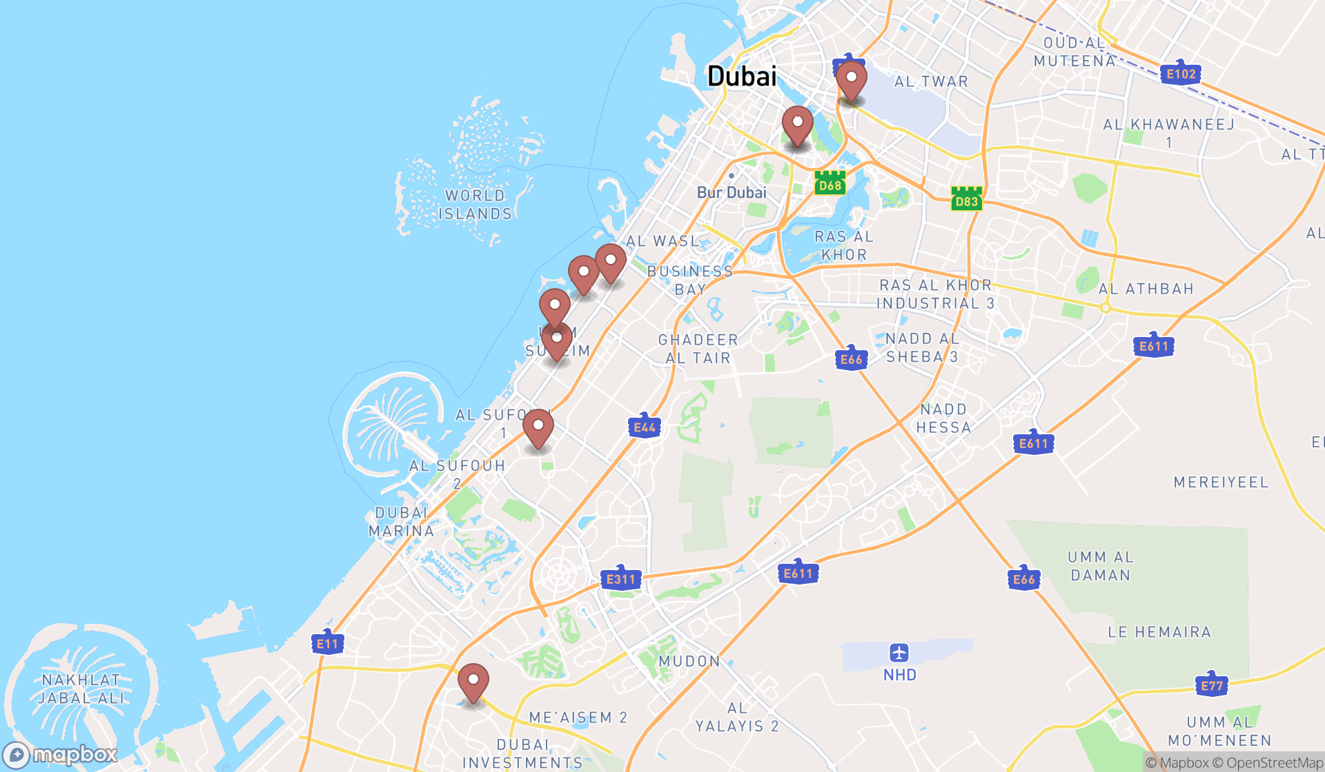 Map showing the ranked medical diagnostic imaging centers in Dubai, Dubai