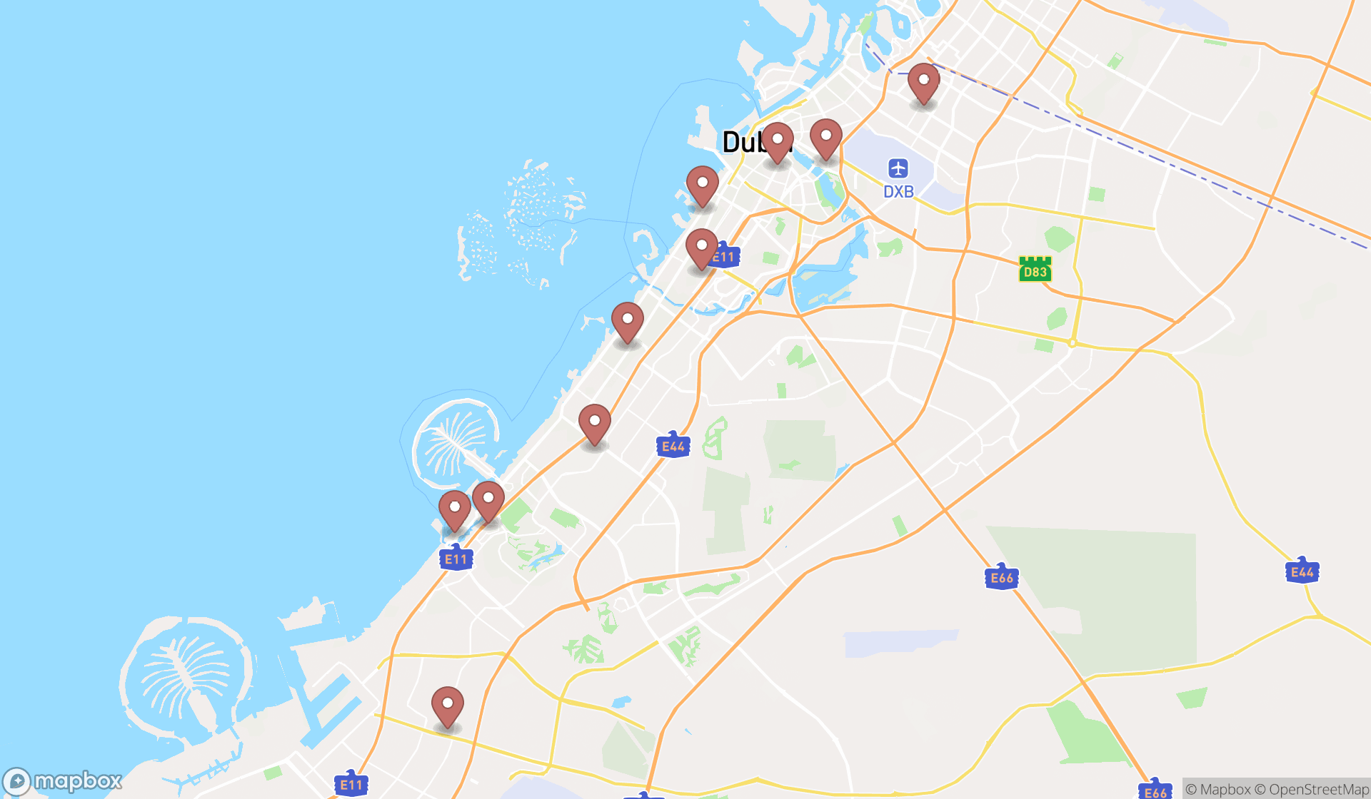 Map showing the ranked medical groups in Dubai, Dubai