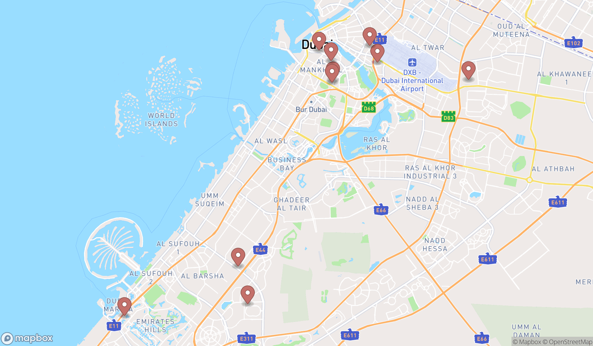 Map showing the ranked medical laboratories in Dubai, Dubai