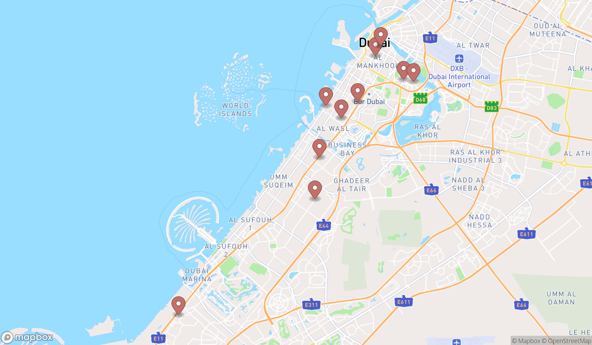 Map showing the ranked medical offices in Dubai, Dubai