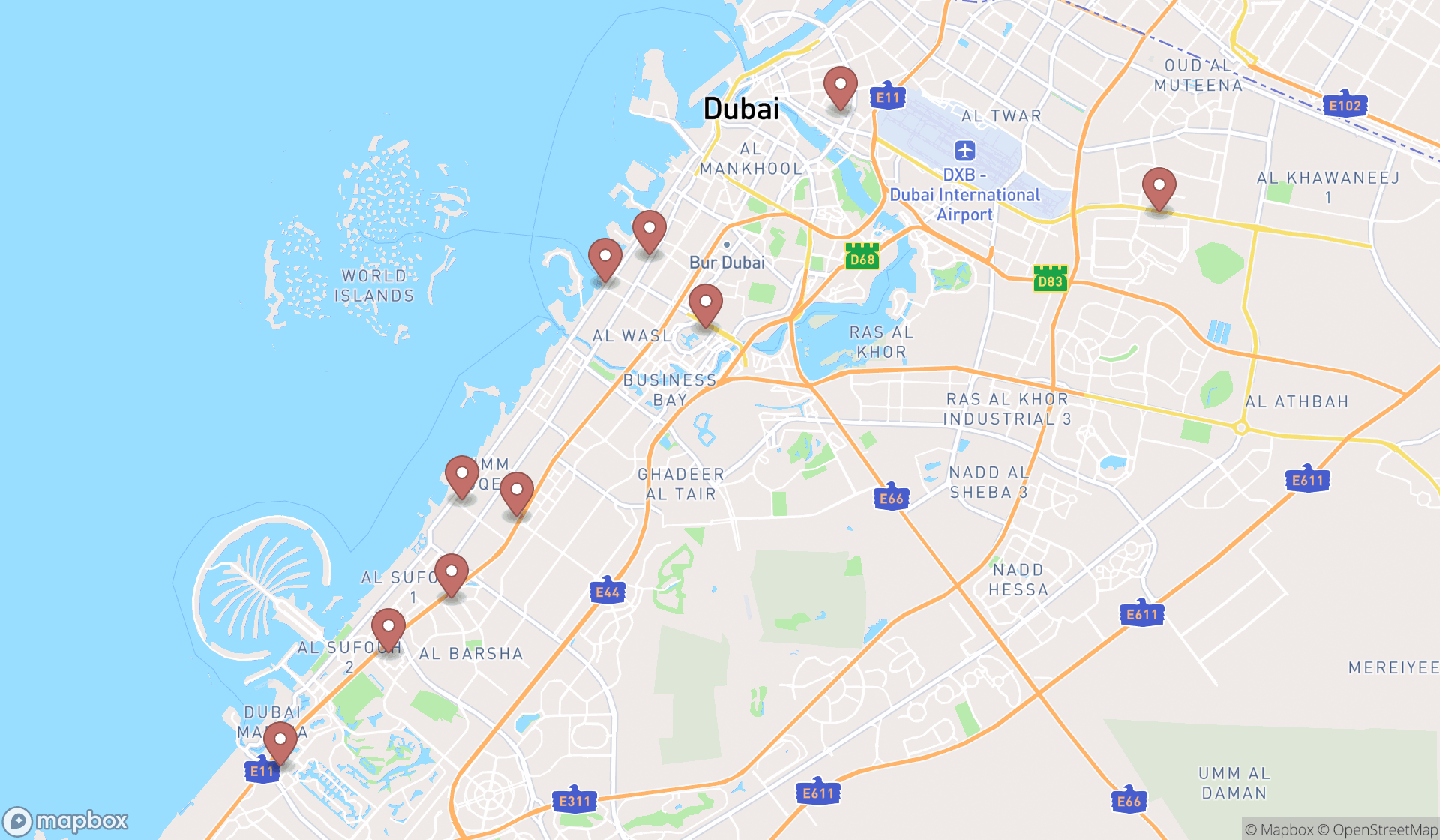 Map showing the ranked medical spas in Dubai, Dubai