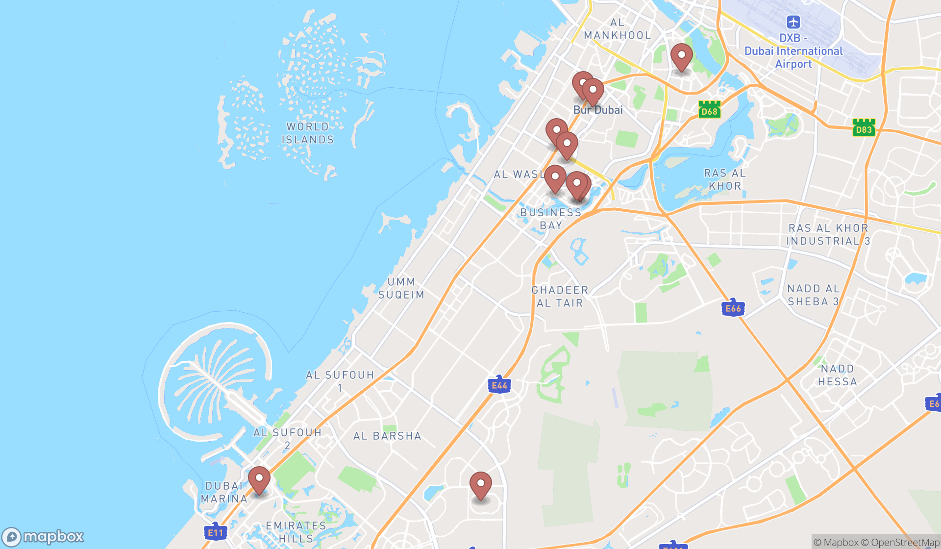 Map showing the ranked medical technology manufacturers in Dubai, Dubai