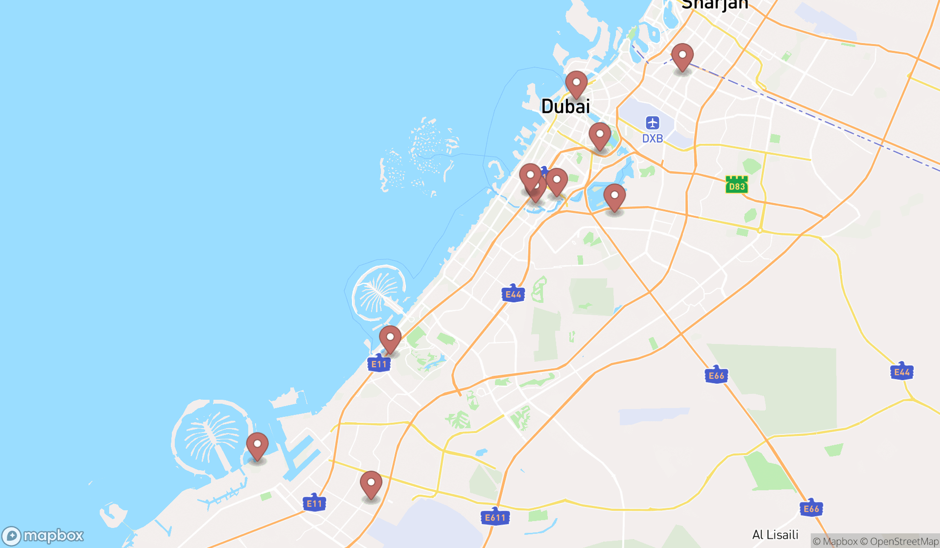 Map showing the ranked medicine exporters in Dubai, Dubai