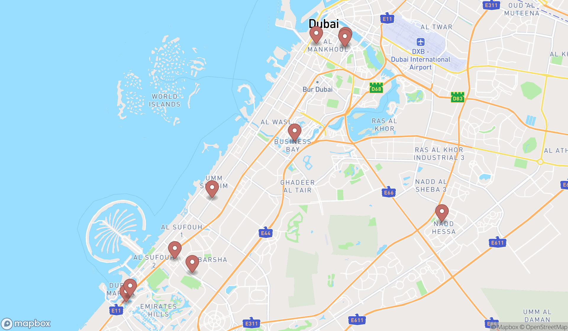 Map showing the ranked meditation centers in Dubai, Dubai