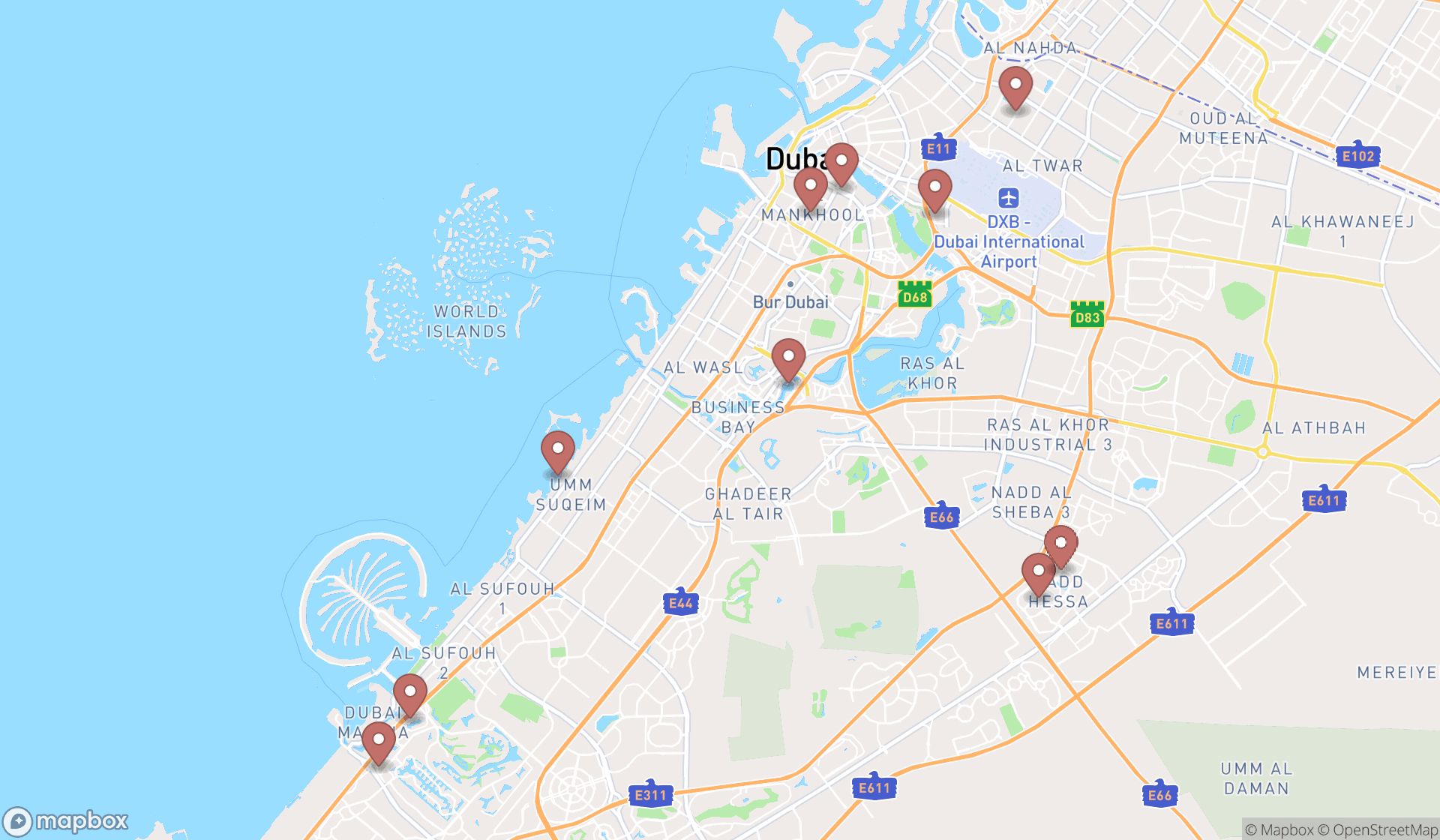 Map showing the ranked meditation instructors in Dubai, Dubai
