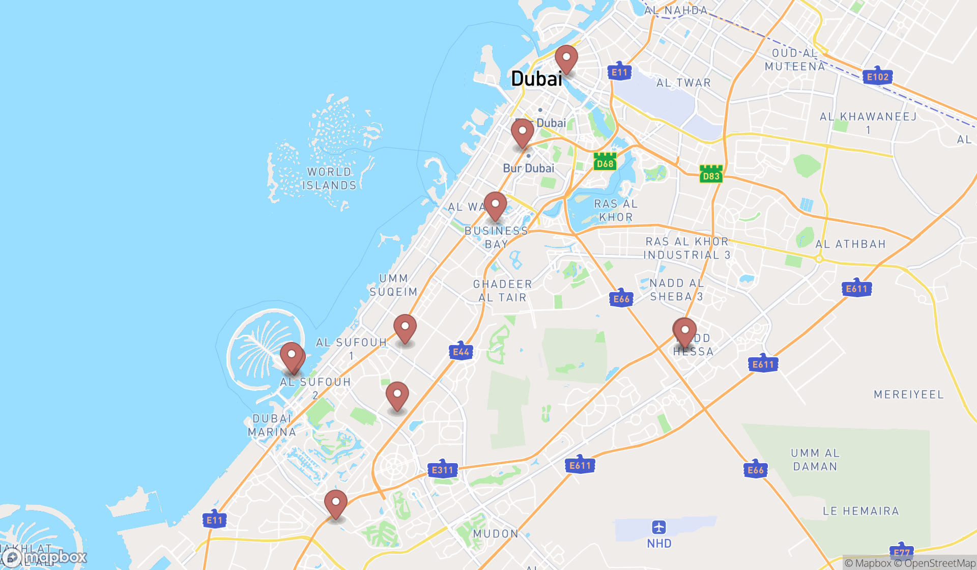 Map showing the ranked meeting planning services in Dubai, Dubai