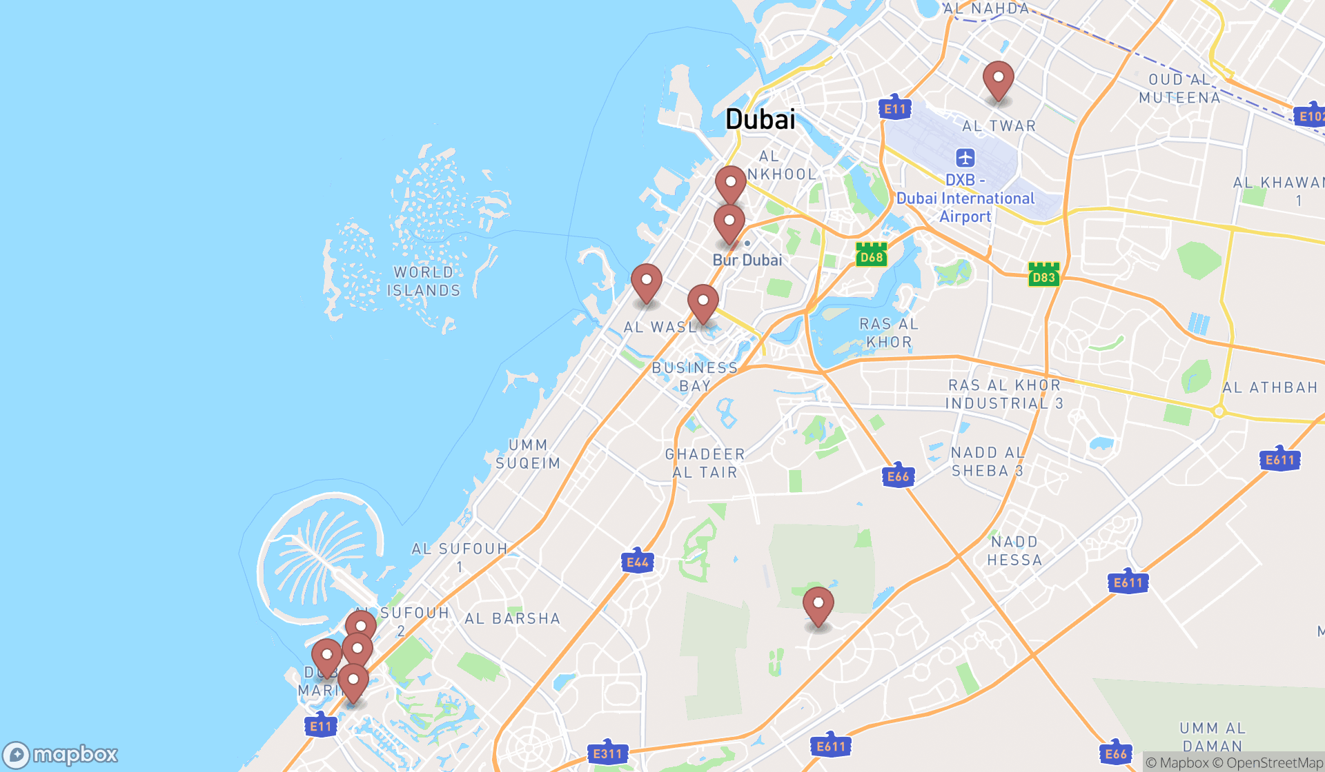 Map showing the ranked mehndi designers in Dubai, Dubai