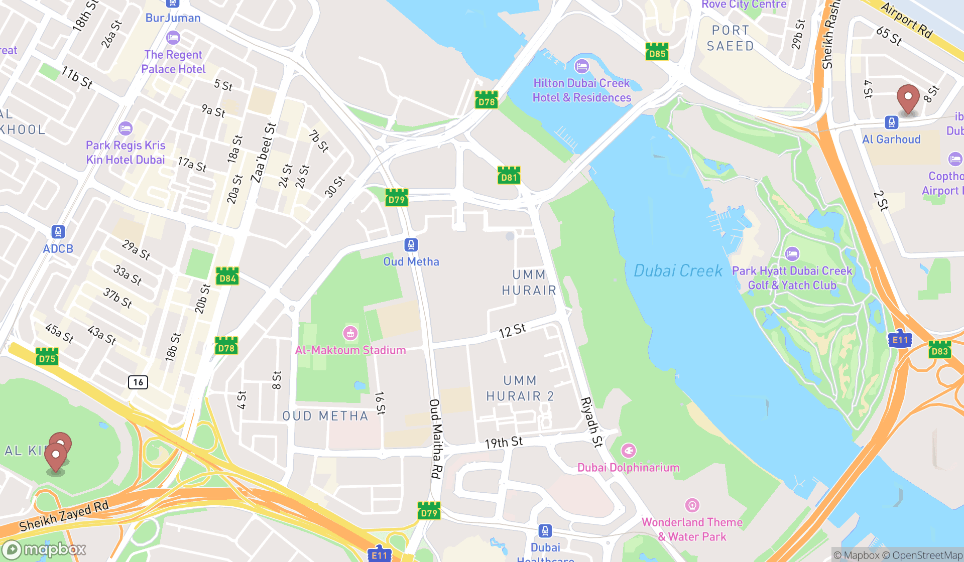 Map showing the ranked memorials in Dubai, Dubai
