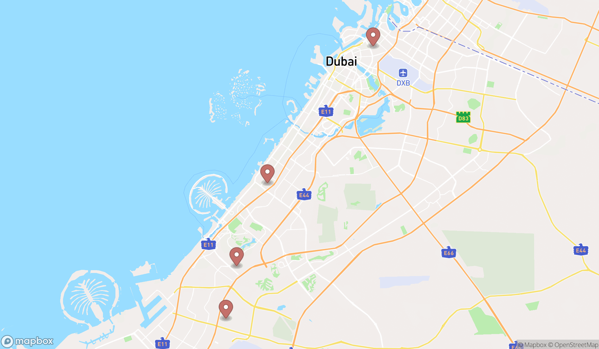 Map showing the ranked mens tailors in Dubai, Dubai