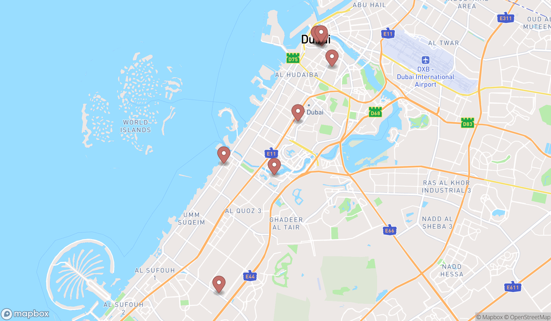 Map showing the ranked men's tailors in Dubai, Dubai
