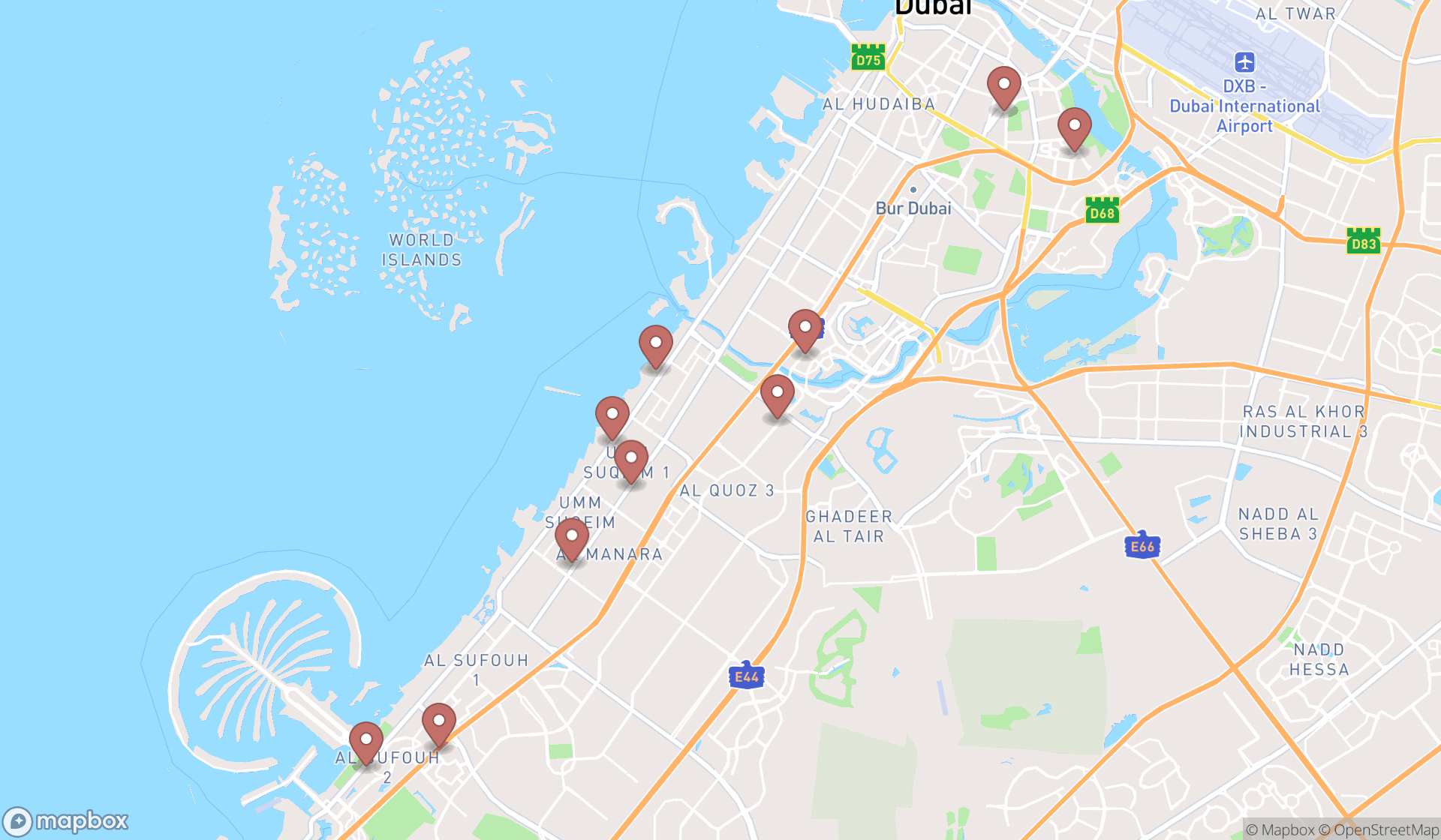 Map showing the ranked mental health clinics in Dubai, Dubai