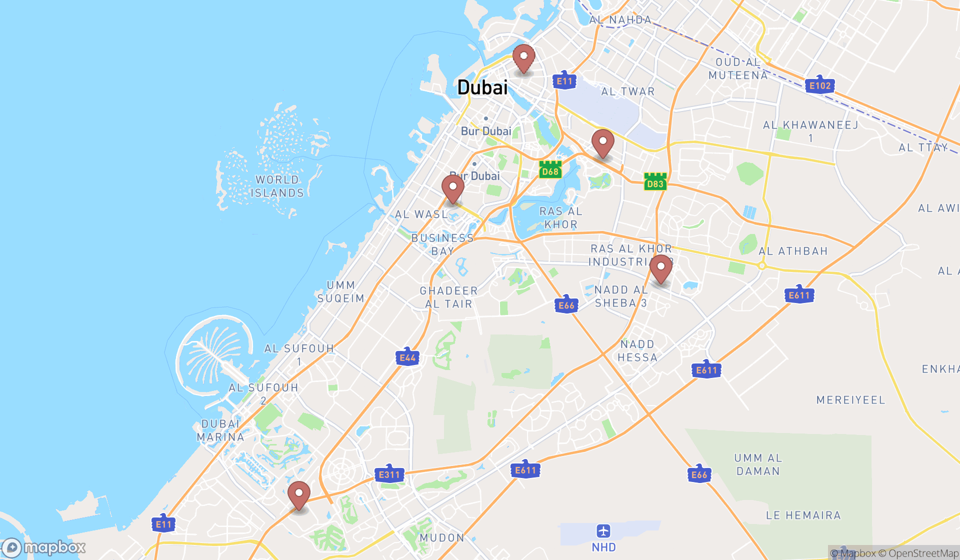 Map showing the ranked mercantile developments in Dubai, Dubai