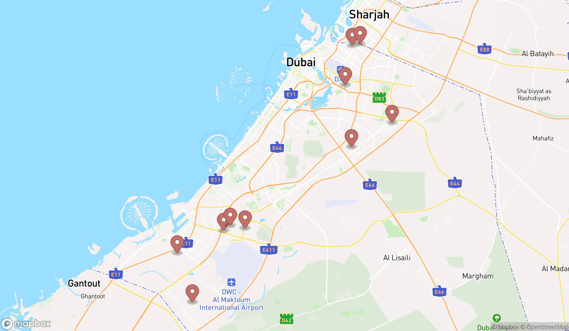 Map showing the ranked metal construction companies in Dubai, Dubai