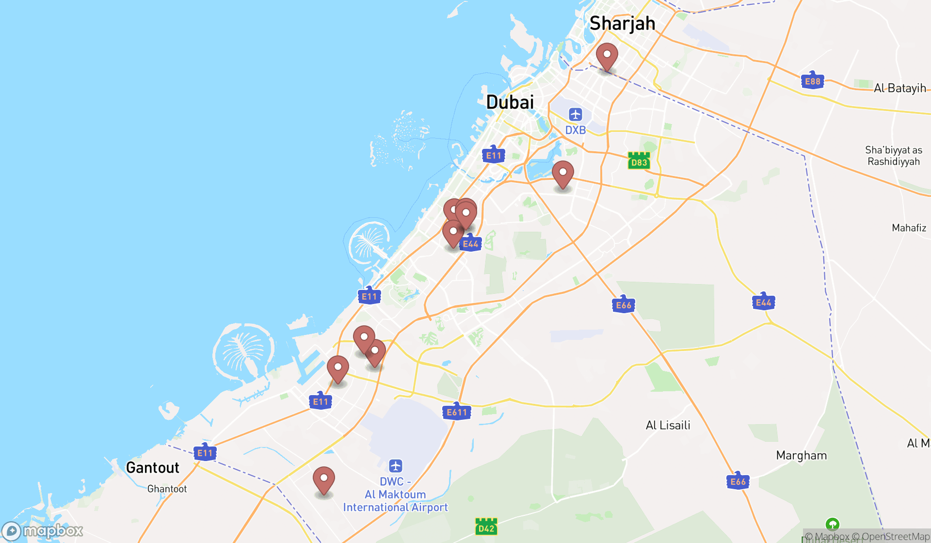 Map showing the ranked metal fabricators in Dubai, Dubai