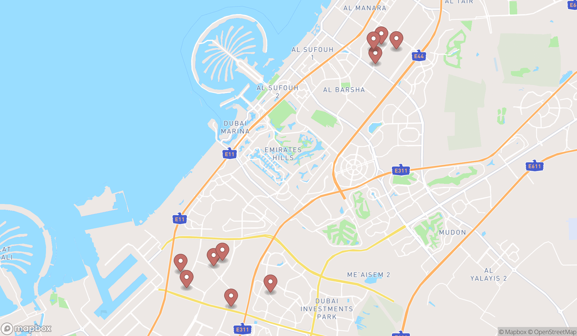 Map showing the ranked metal finishers in Dubai, Dubai