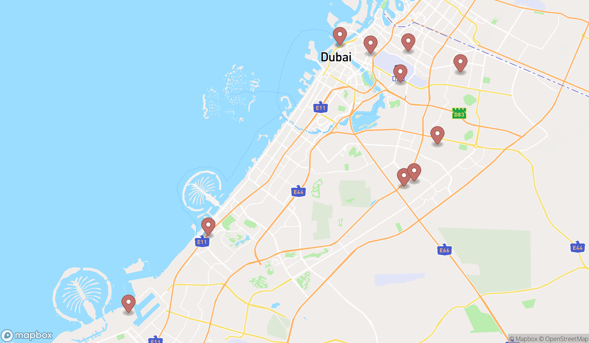 Map showing the ranked metal machinery suppliers in Dubai, Dubai