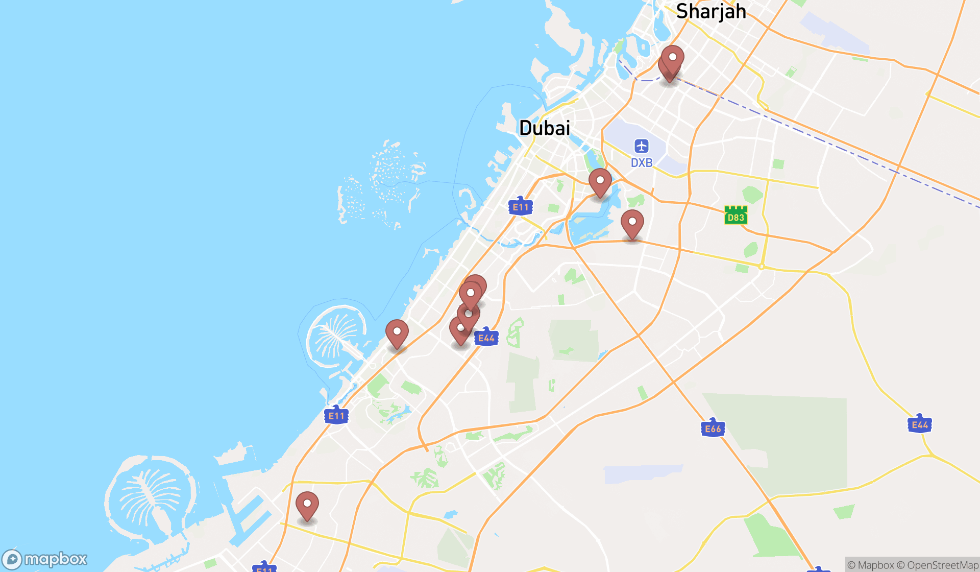 Map showing the ranked metal polishing services in Dubai, Dubai