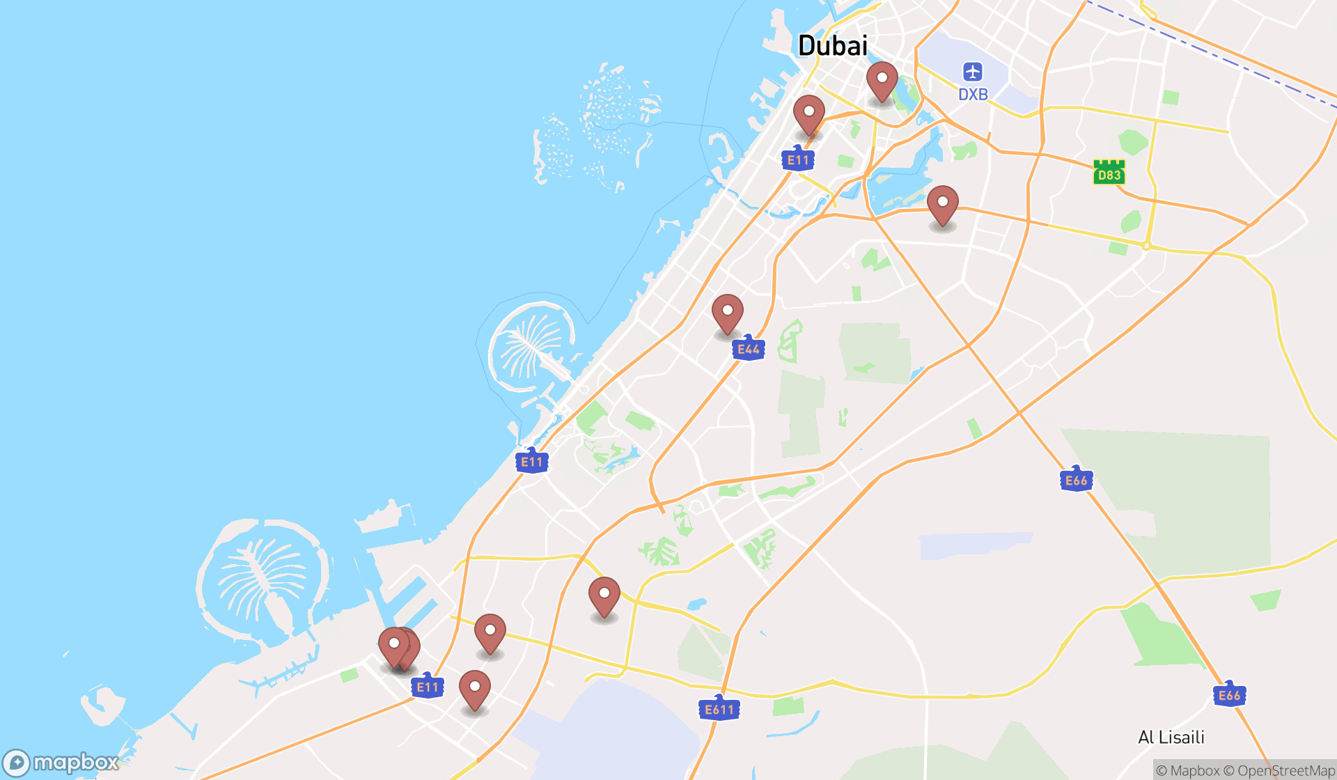 Map showing the ranked metal processing companies in Dubai, Dubai