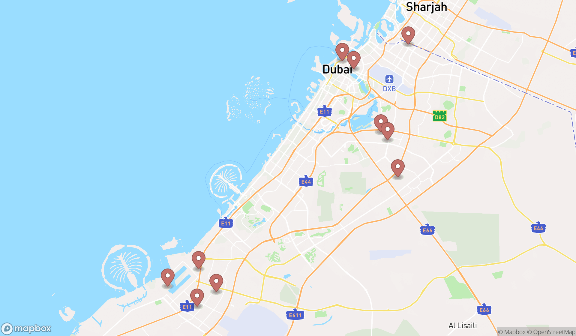 Map showing the ranked metal suppliers in Dubai, Dubai