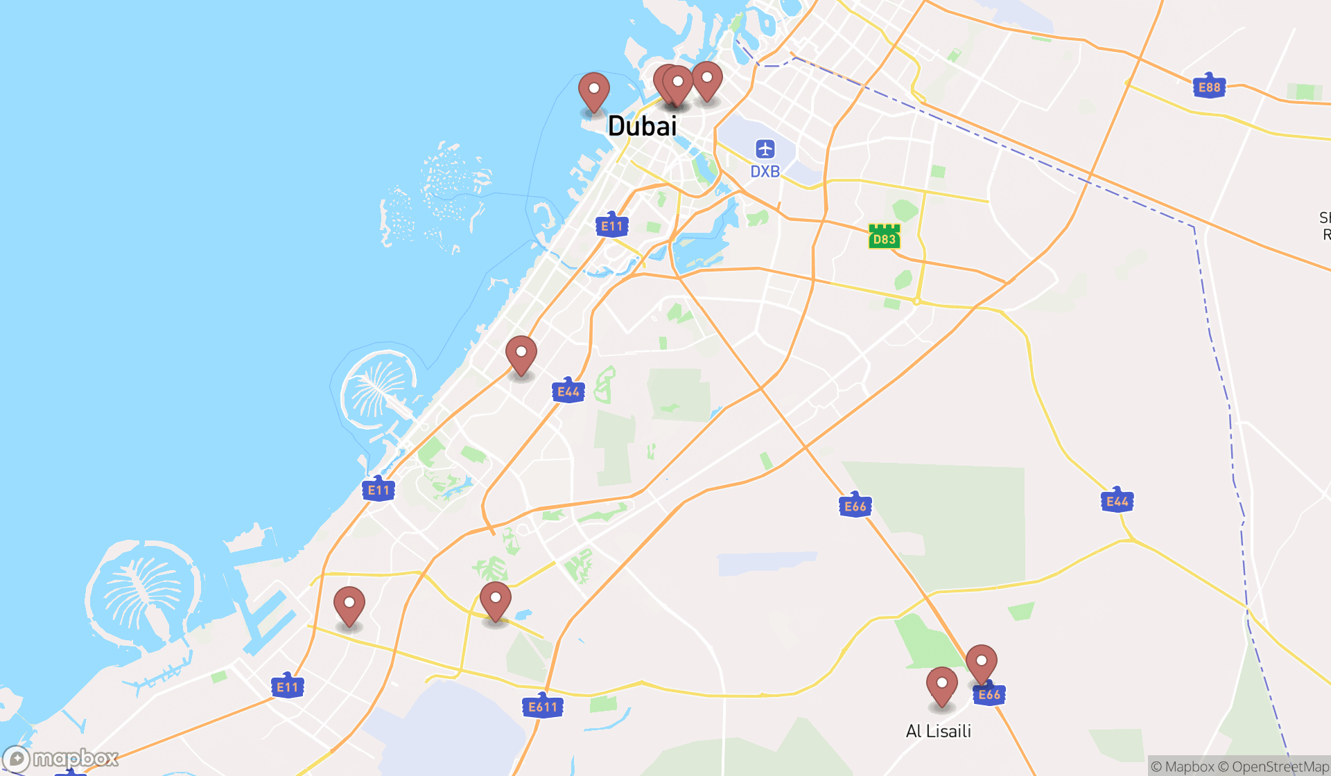 Map showing the ranked metal working shops in Dubai, Dubai