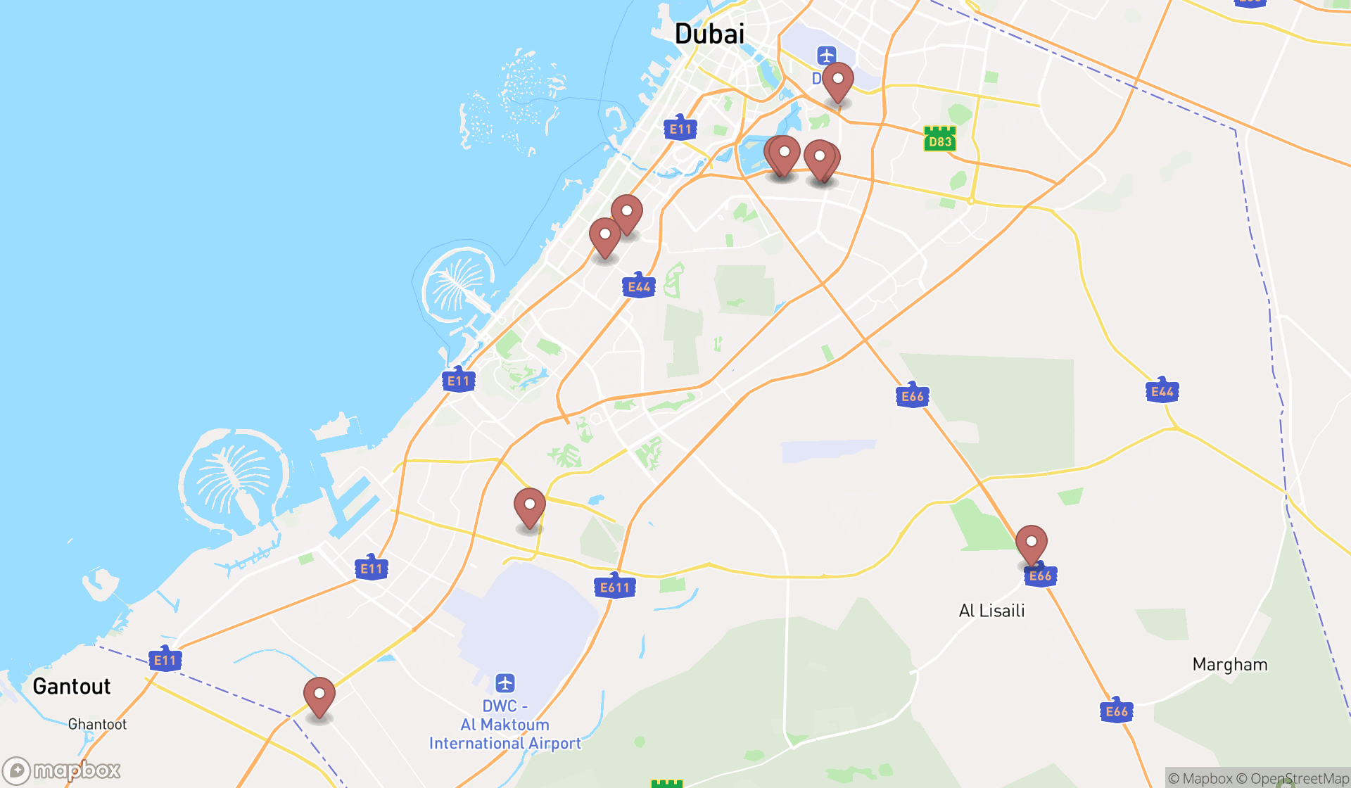 Map showing the ranked metal workshops in Dubai, Dubai