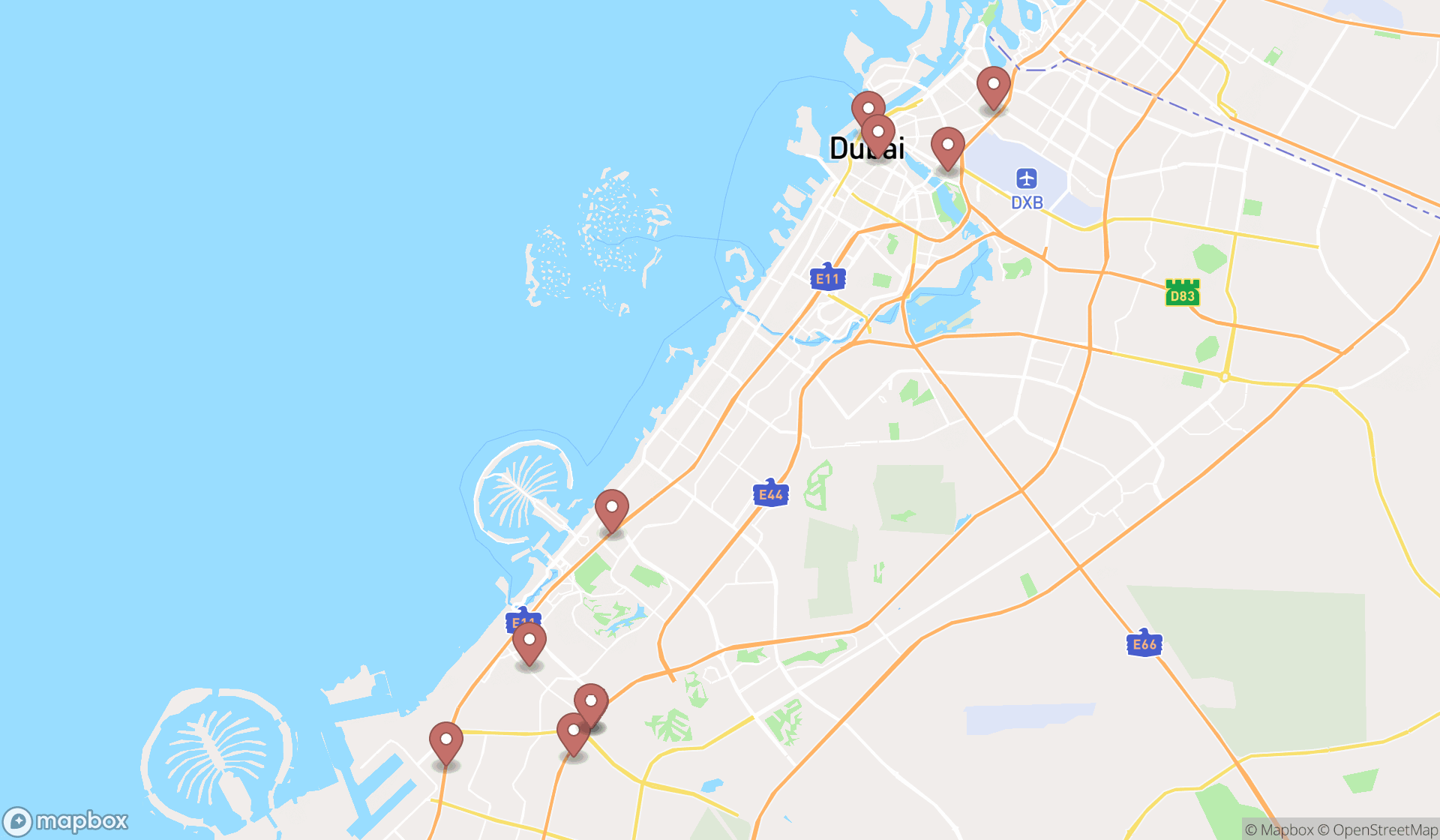 Map showing the ranked metropolitan train companies in Dubai, Dubai