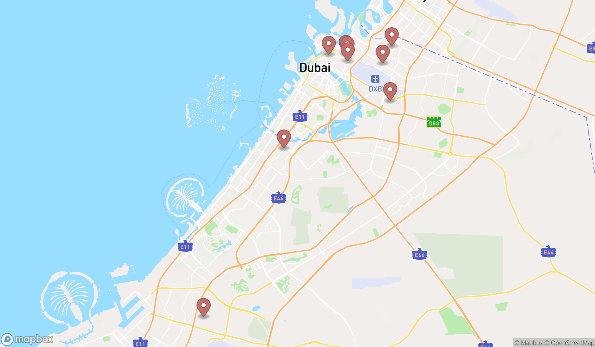 Map showing the ranked mills in Dubai, Dubai