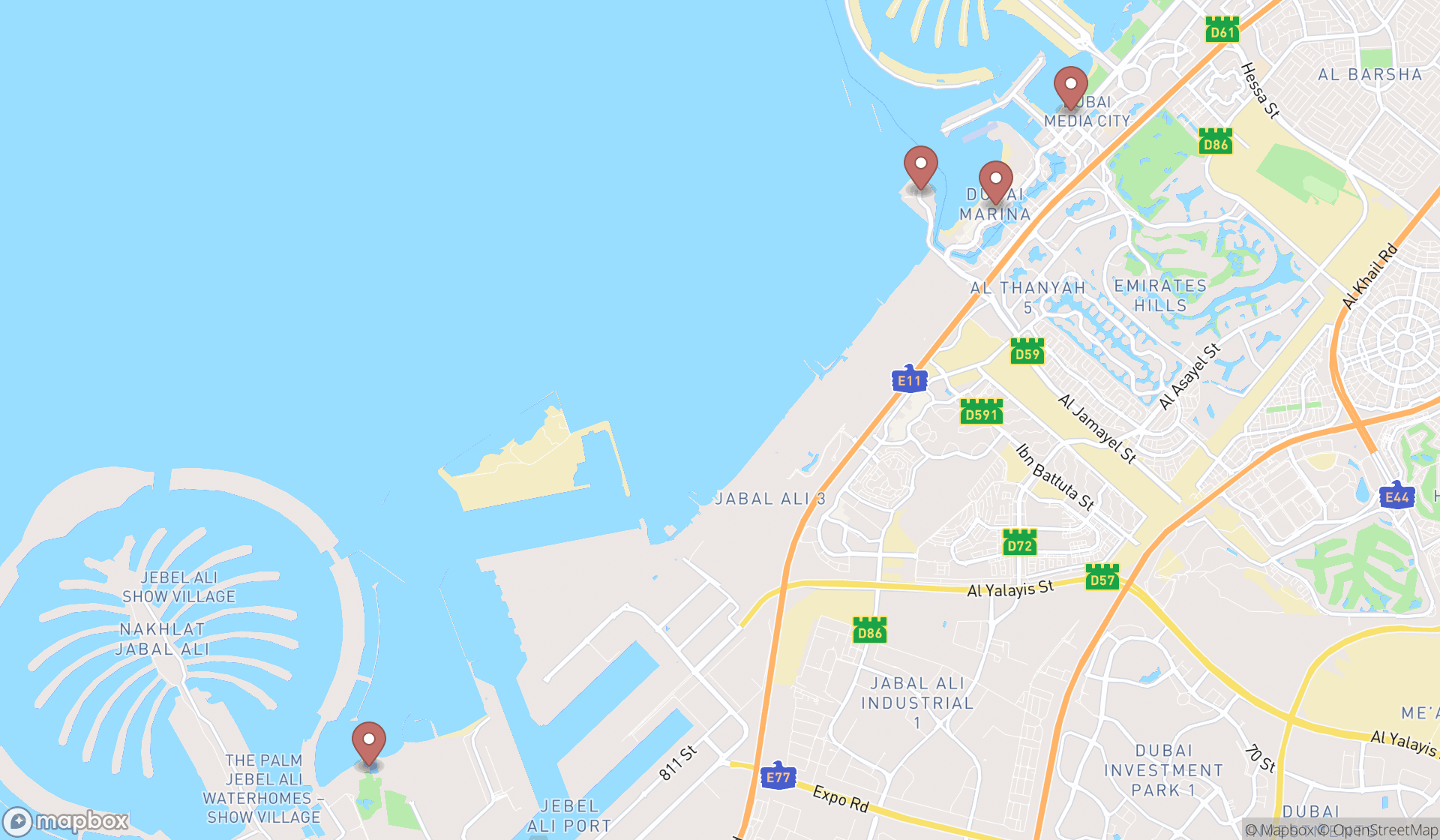 Map showing the ranked miniature golf courses in Dubai, Dubai