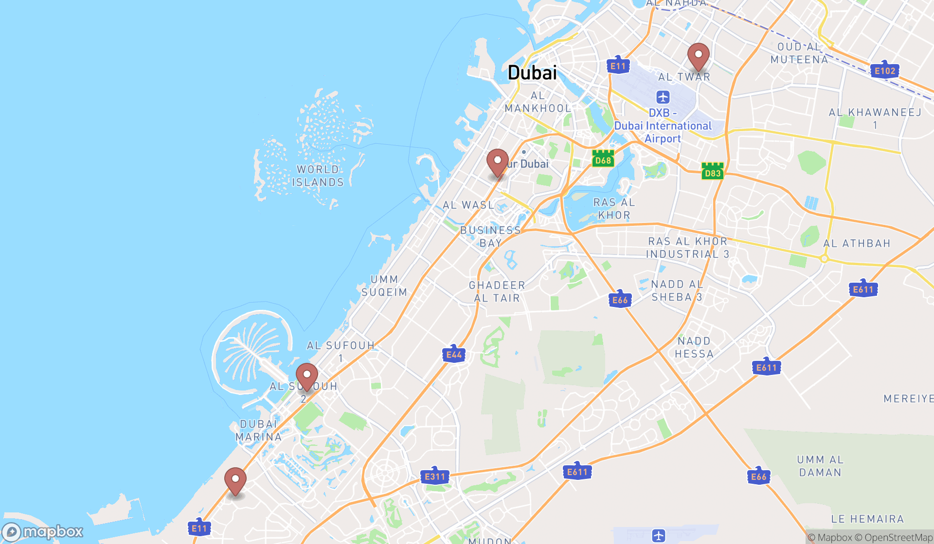 Map showing the ranked ministry of educations in Dubai, Dubai