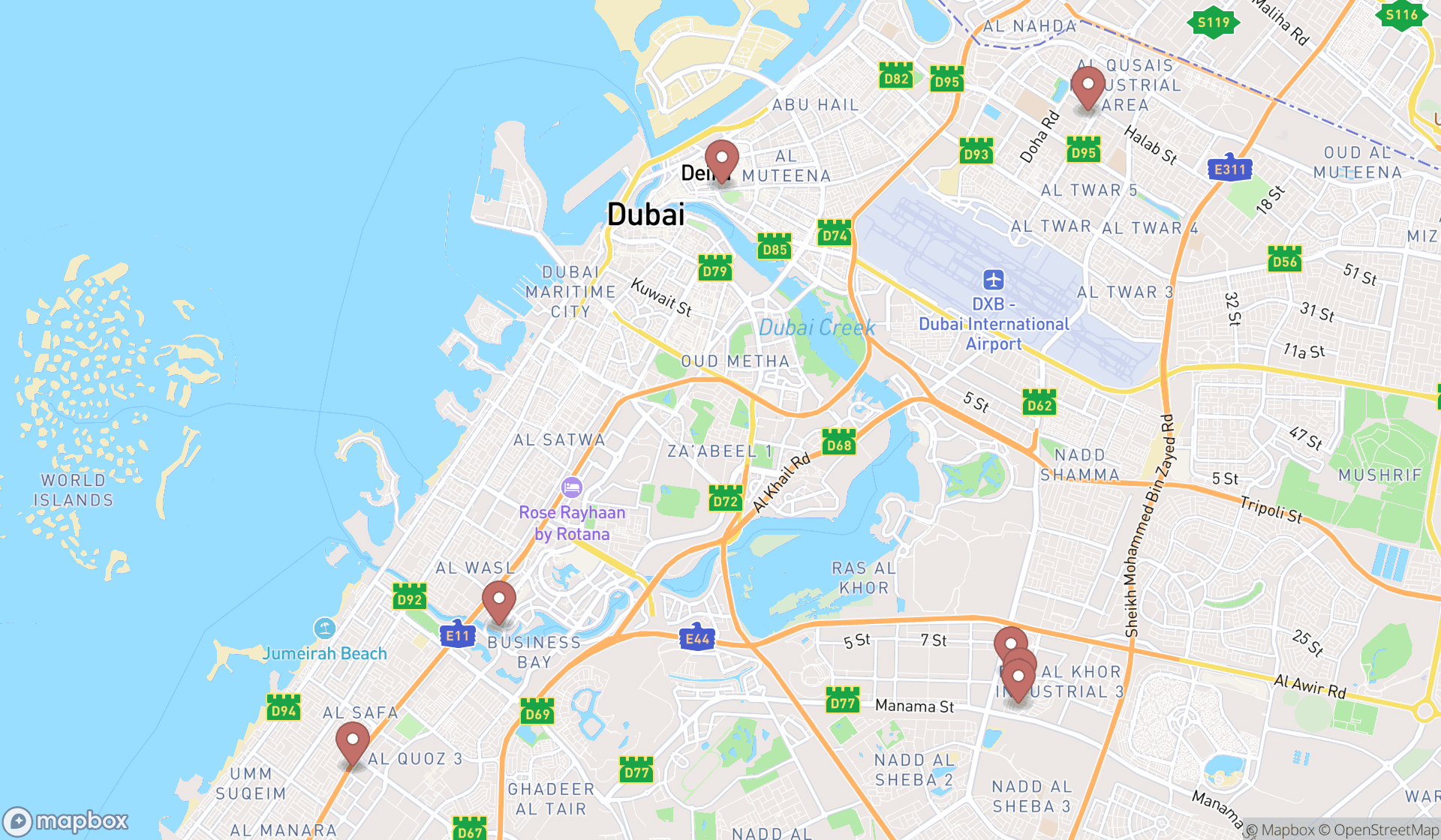 Map showing the ranked mitsubishi dealers in Dubai, Dubai