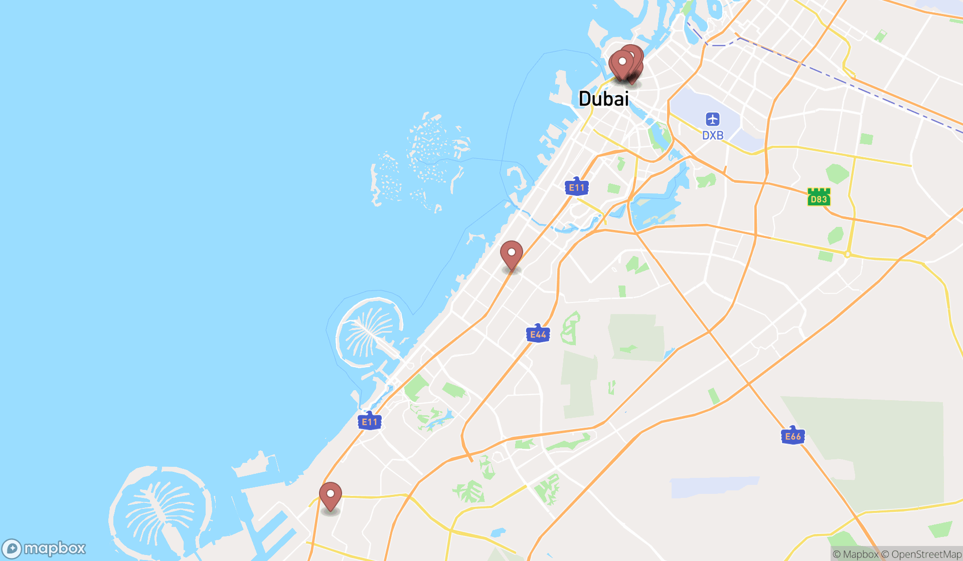 Map showing the ranked mobile caterers in Dubai, Dubai