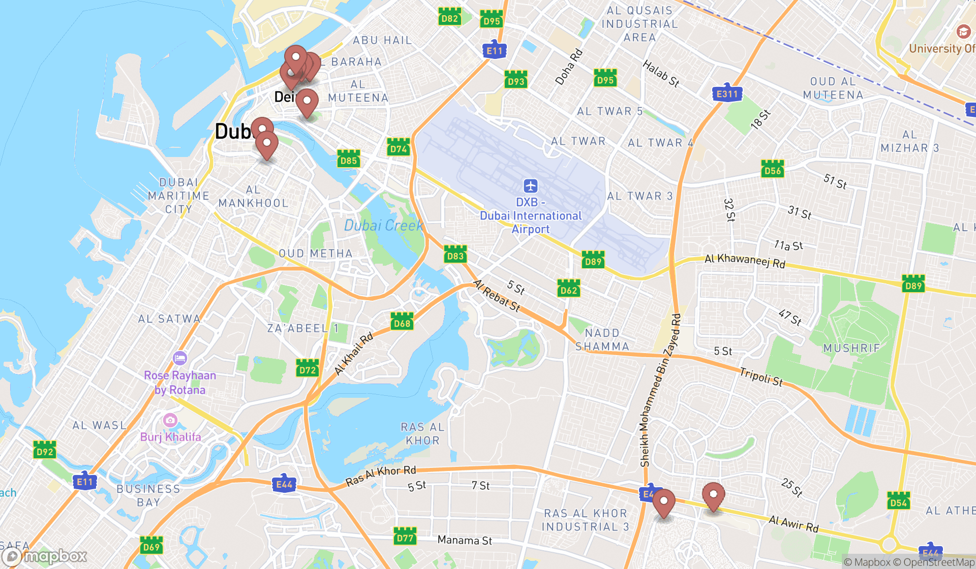 Map showing the ranked mobile home supply stores in Dubai, Dubai