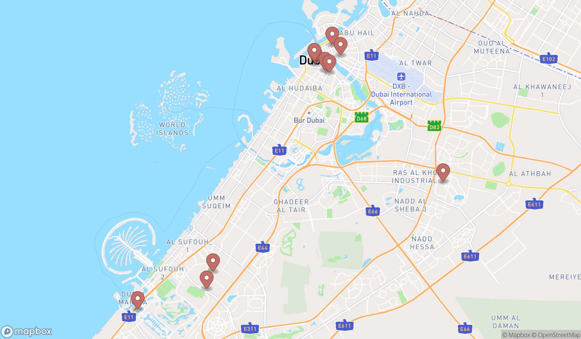 Map showing the ranked mobile phone repair shops in Dubai, Dubai