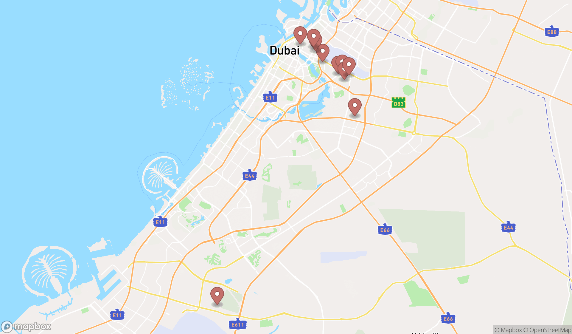 Map showing the ranked mobility equipment suppliers in Dubai, Dubai